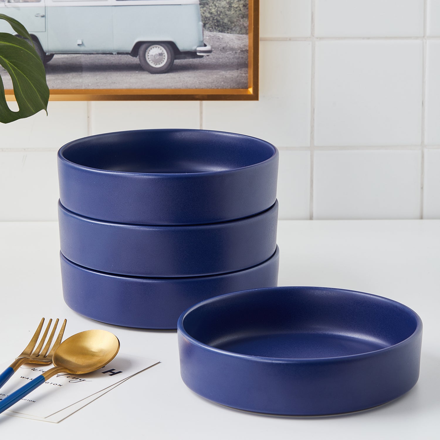 Premium Cleo Stoneware Dinnerware Set - Elegant Blue Ceramic Plates, Bowls & Mugs - Durable & Microwave Safe - Perfect for Family Dinners, Entertaining Guests & Daily Use