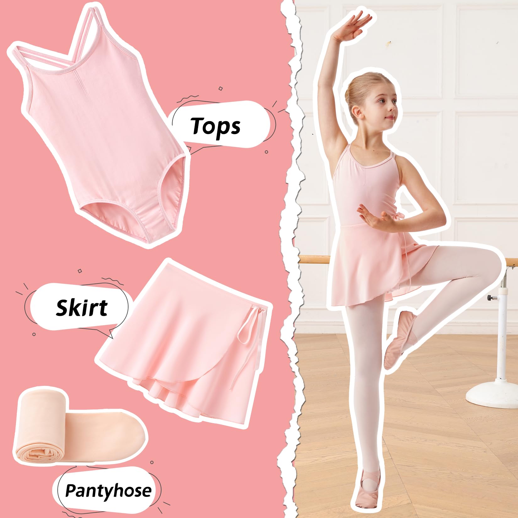HiDance Girls Ballet Leotard with Skirt & Tights - Toddler Dance Dress Outfit Combo for Ballet Class, Recital, and Performance
