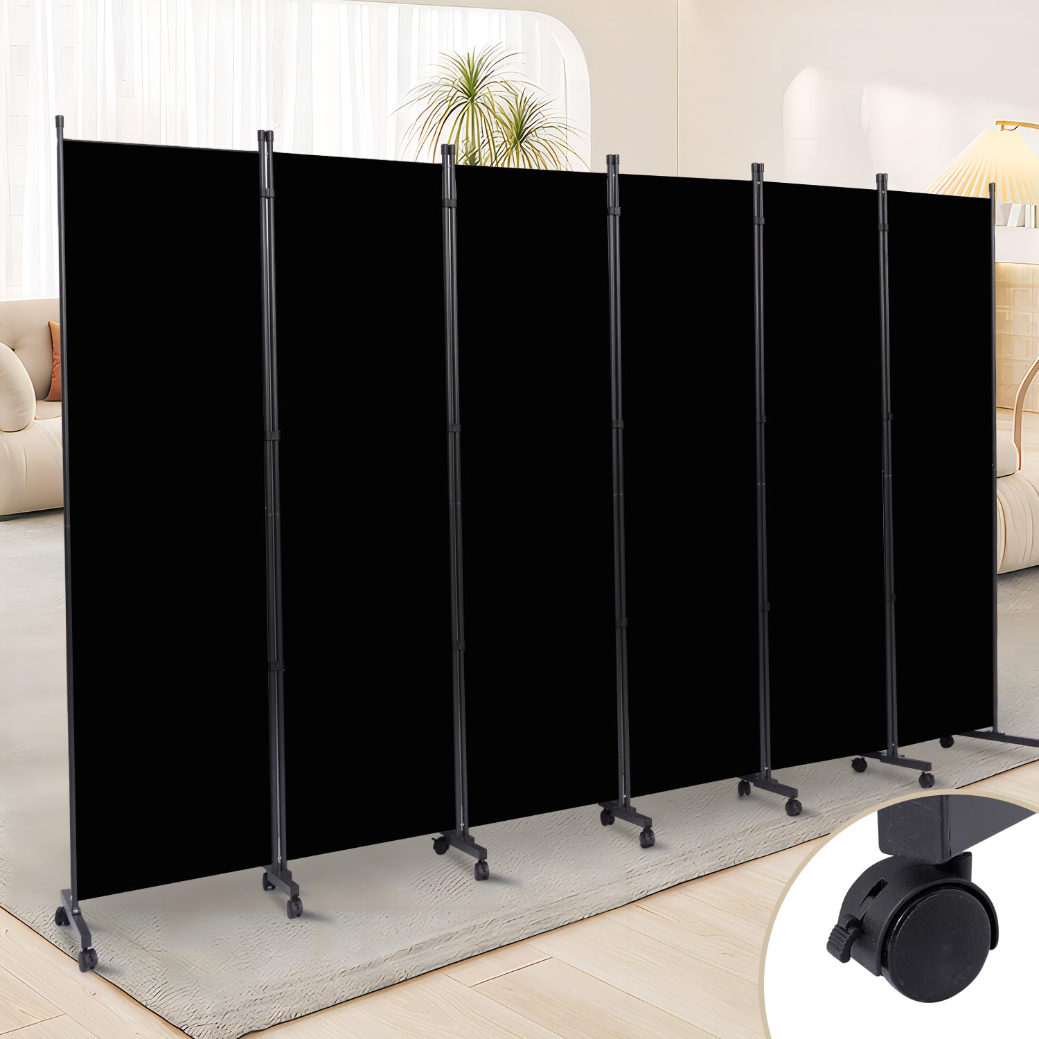 6 Panel Room Divider with Wheels - Portable Fabric Partition Screen for Office, Bedroom & Living Room - Privacy Room Separator for Home & Workspace | Perfect for Creating Private Spaces in Open Areas