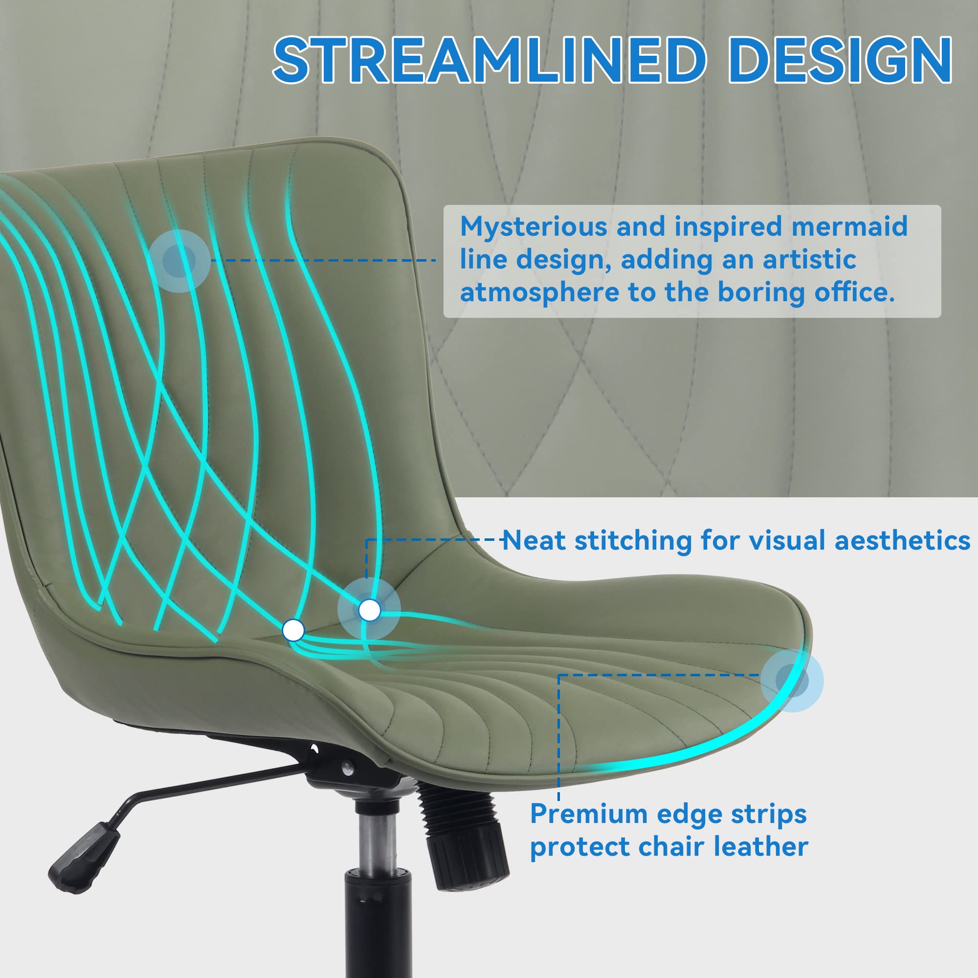 YOUNIKE Modern Armless Office Chair - PU Leather Upholstered Adjustable Swivel Desk Chair with Wheels for Home & Computer Work - Dark Green - Perfect for Small Spaces, Gaming & Remote Work