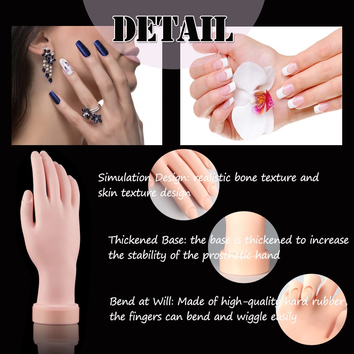 NAILWIND Flexible Bendable Mannequin Hand for Acrylic Nail Practice - Realistic Fake Hand for Nail Art Training & Manicure Practice (1-Piece) - Perfect for Nail Technicians, Students & DIY Enthusiasts at Home or Salon