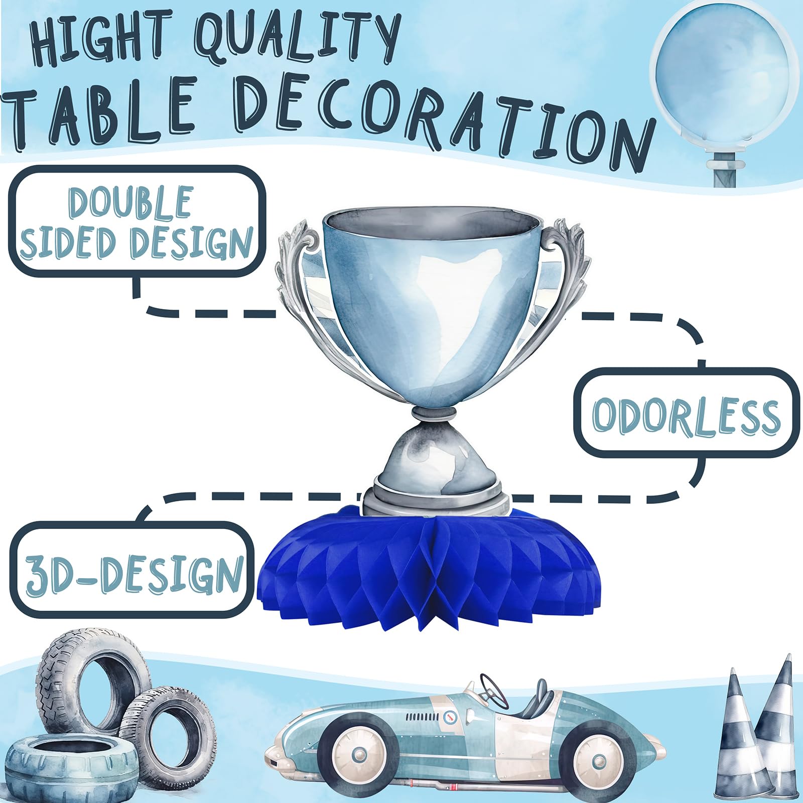 Race Car Party Decorations Set - Honeycomb Centerpieces for Racing Birthday Party, Kids Table Decor - Perfect for Race Car Themed Birthday, Baby Shower & NASCAR Events