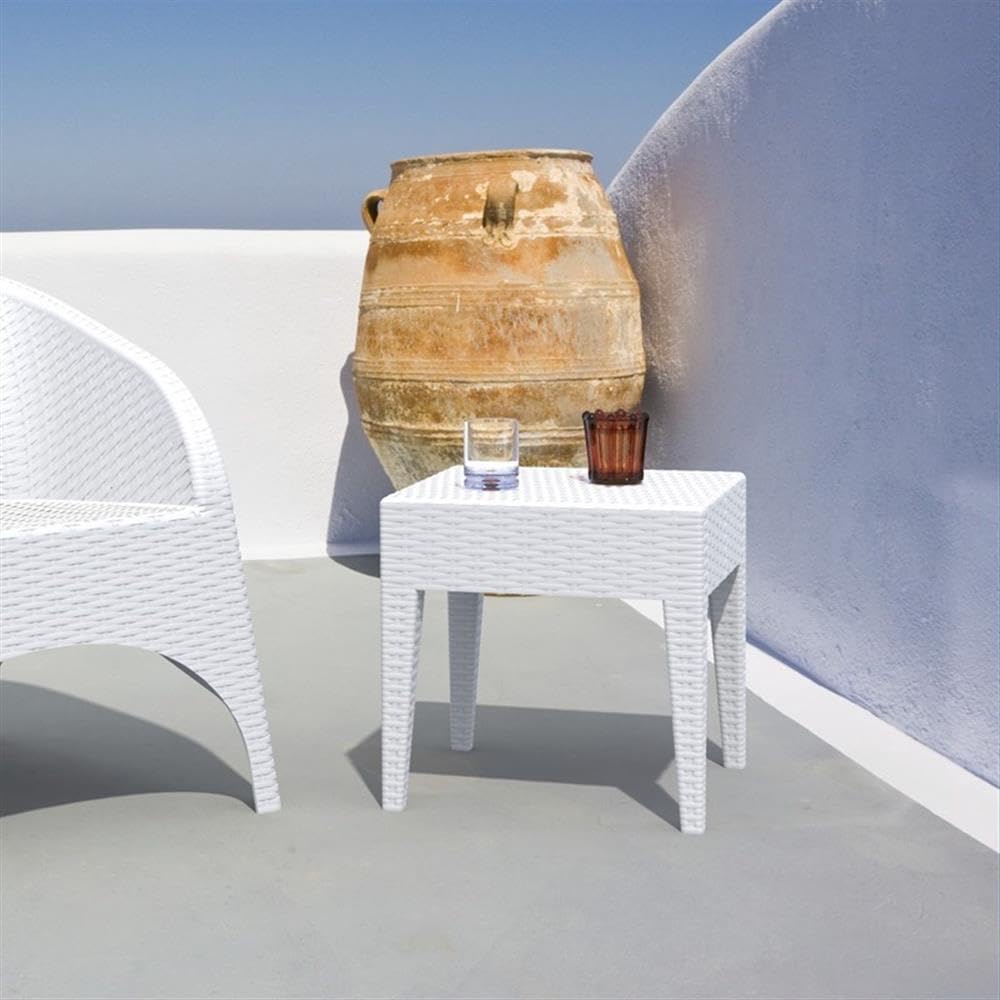 Premium White Commercial-Grade Resin Patio Side Table – Miami Square Design – Durable Outdoor Furniture for Poolside, Garden, or Patio Decor