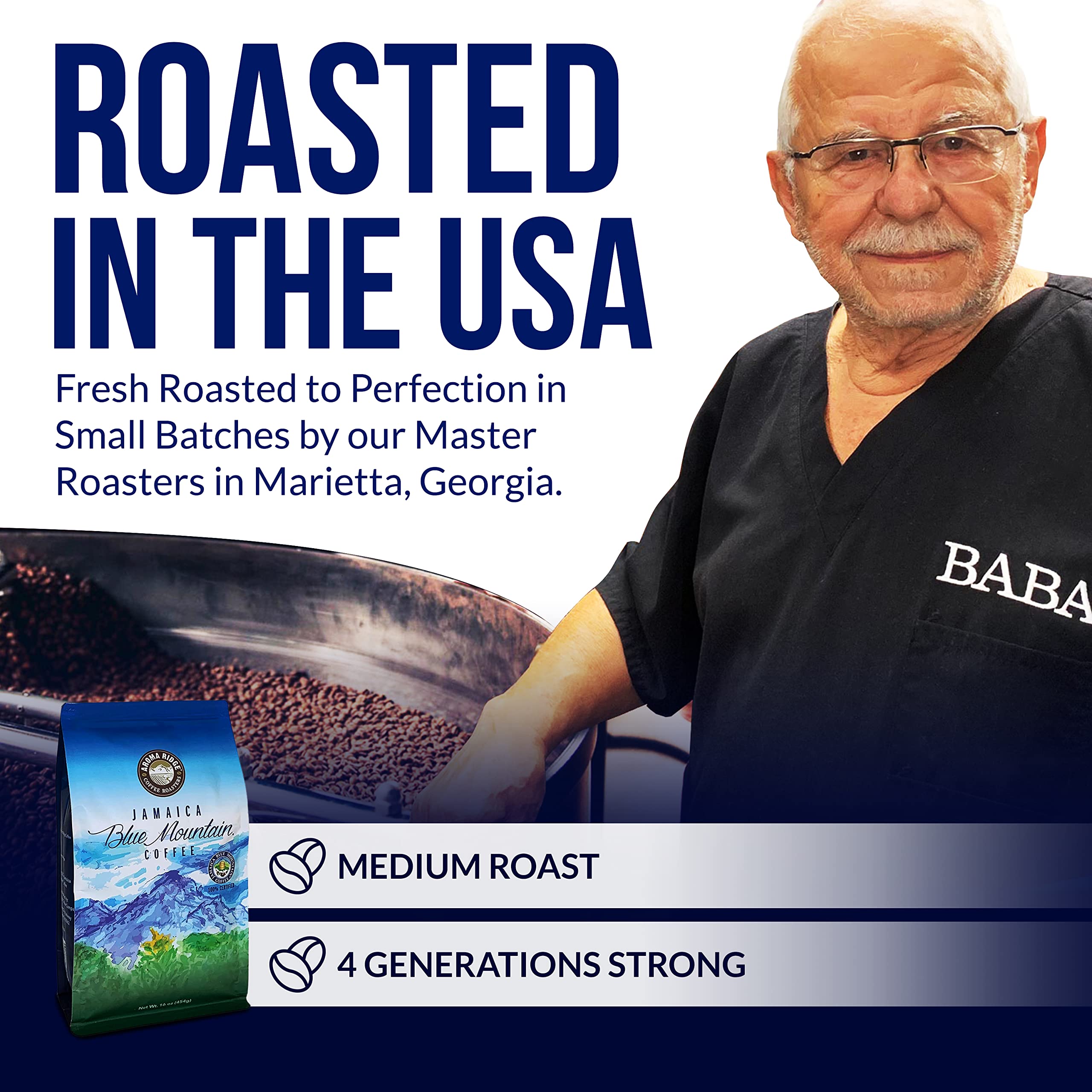 Premium Jamaica Blue Mountain Coffee - 100% Authentic Whole Bean, Medium Roast, Grade 1 Certified | Smooth Milk Chocolate Notes | Perfect for Home Brewing, Office Use & Gourmet Gifting | Aroma Ridge 1 LB Pack