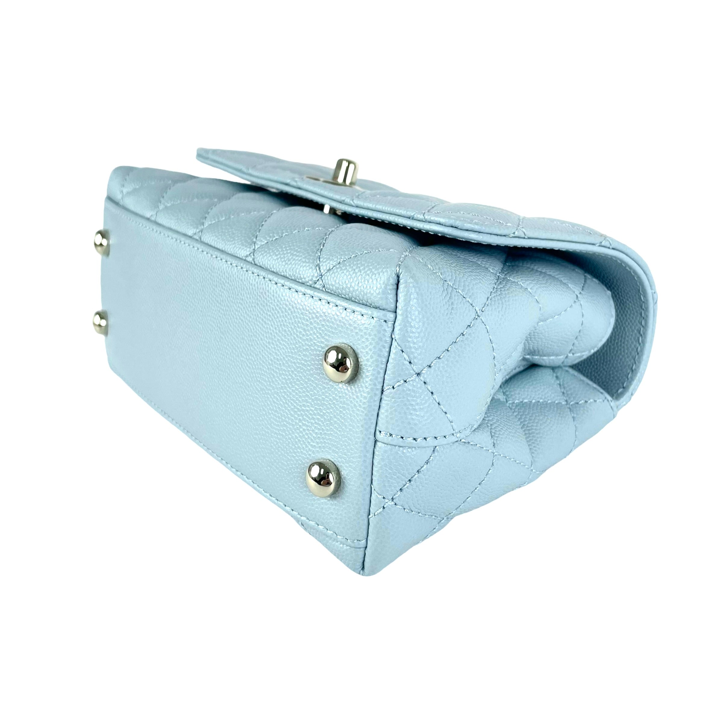 Chanel Mini Coco Handle Bag in Light Blue - Luxury Crossbody Shoulder Bag for Women, Perfect for Parties, Dates & Everyday Use