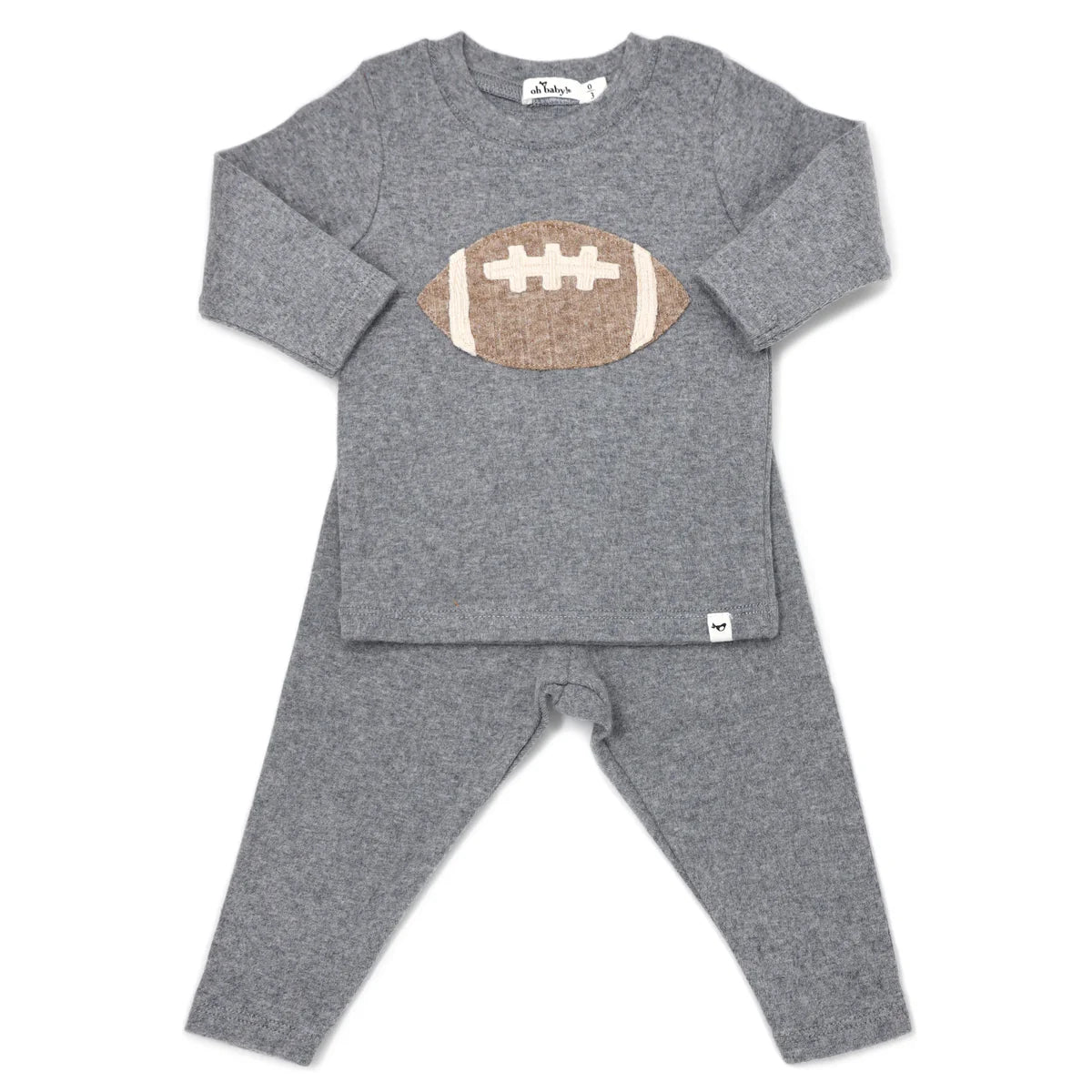 Oh Baby Ribbed Football Long Sleeve 2-Piece Set in Coal - Perfect for Game Day, Family Photos & Casual Winter Outfits