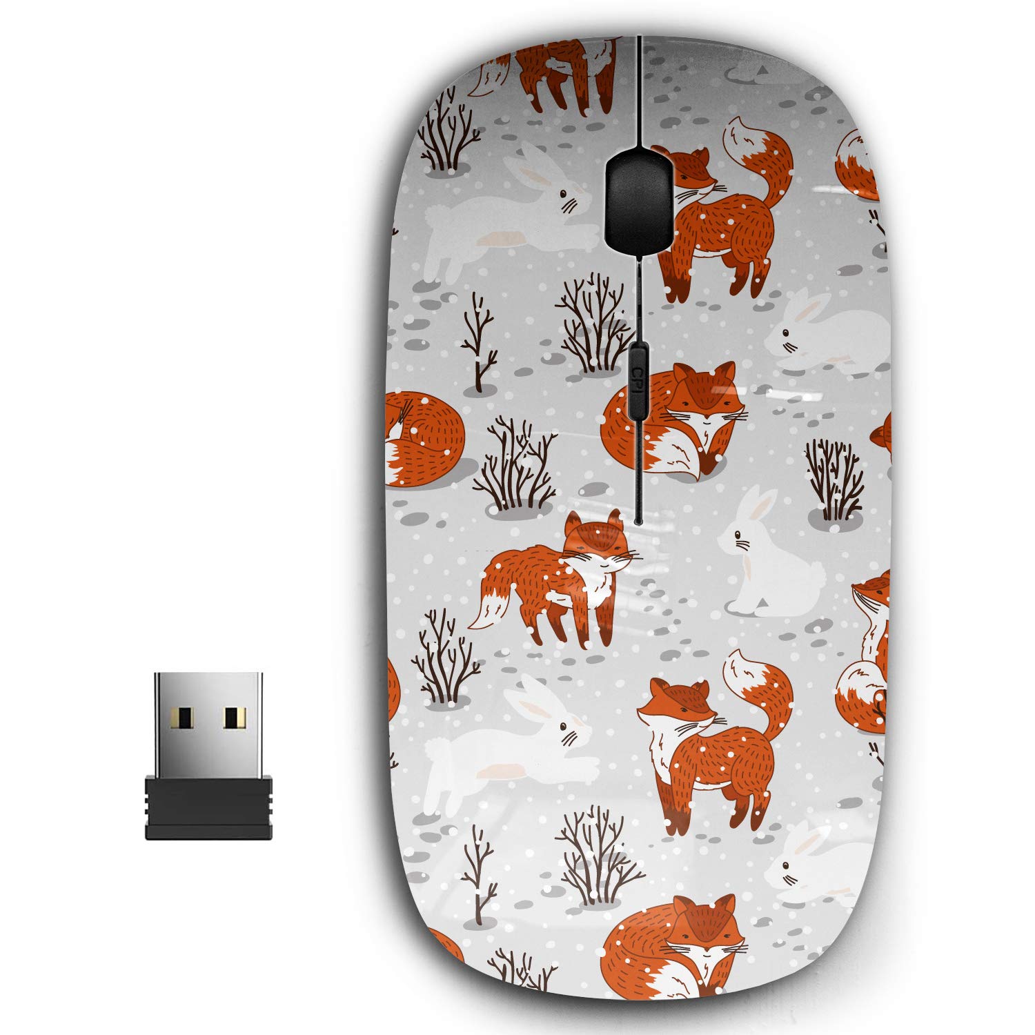 2.4G Ergonomic Wireless Mouse with Nano Receiver for PC, Laptop, Computer, Notebook - Winter Cute Foxes Design for Home, Office, and Travel Use