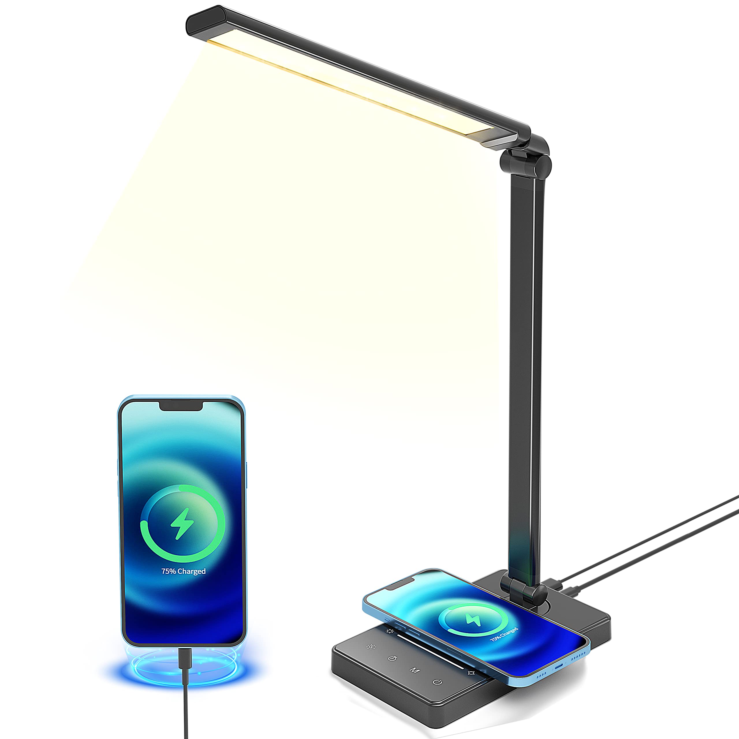 Wireless Charging LED Desk Lamp - 5 Colors, 7 Brightness Levels for Study & Office