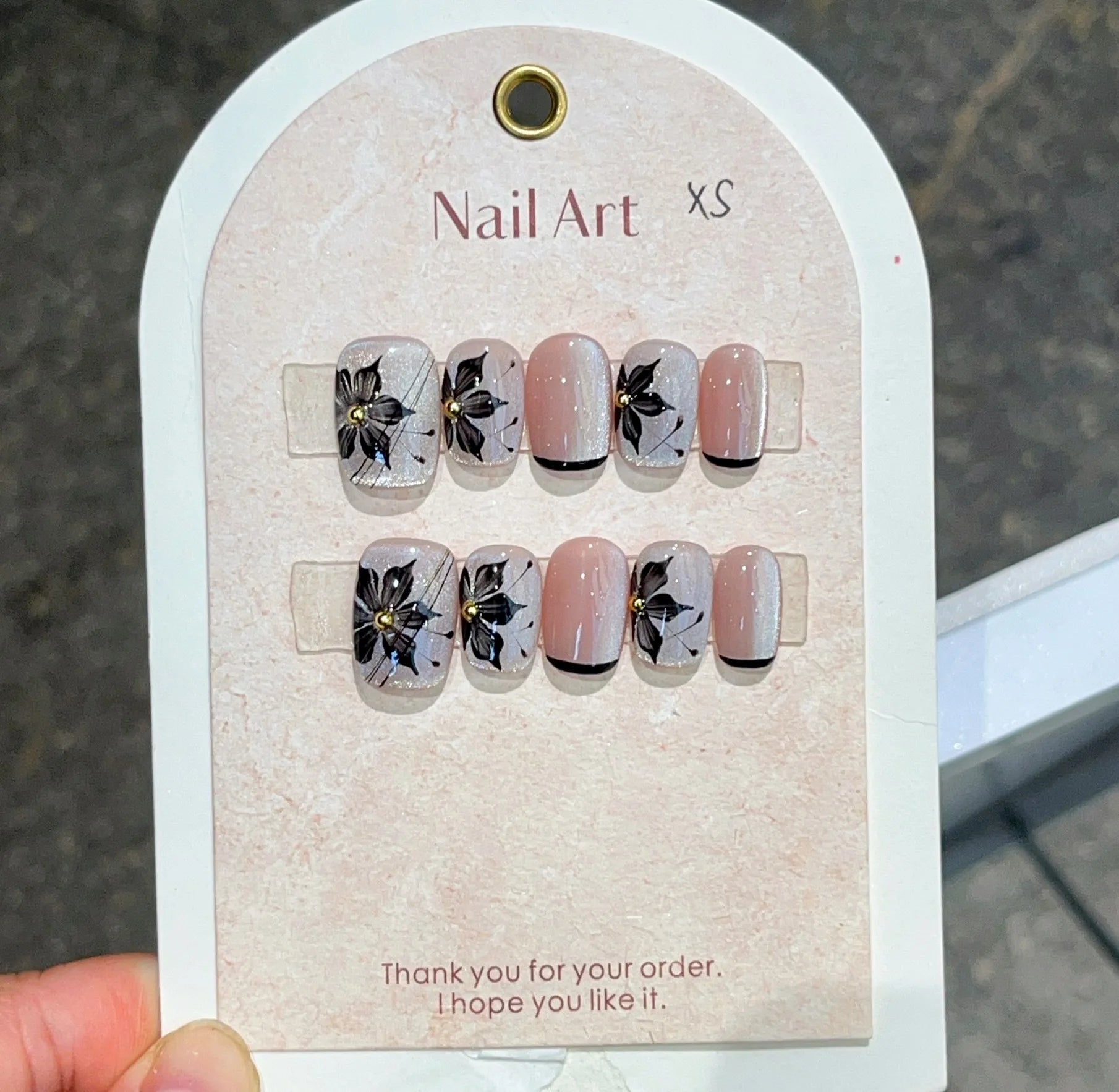10Pcs Floral Leaves Ballerina Press-On Nails – Short Shimmery Fake Acrylic Nails with Handmade Design for Autumn & Winter Gel Manicure | Perfect for Parties, Weddings, Holidays & Everyday Glam