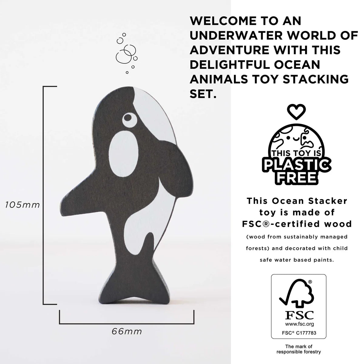 Le Toy Van Petilou Ocean Stacking Animals & Storage Bag – Wooden Stacking Toy for Toddlers, Educational Montessori Toys for Kids – Perfect for Beach, Bath Time & Nursery Play