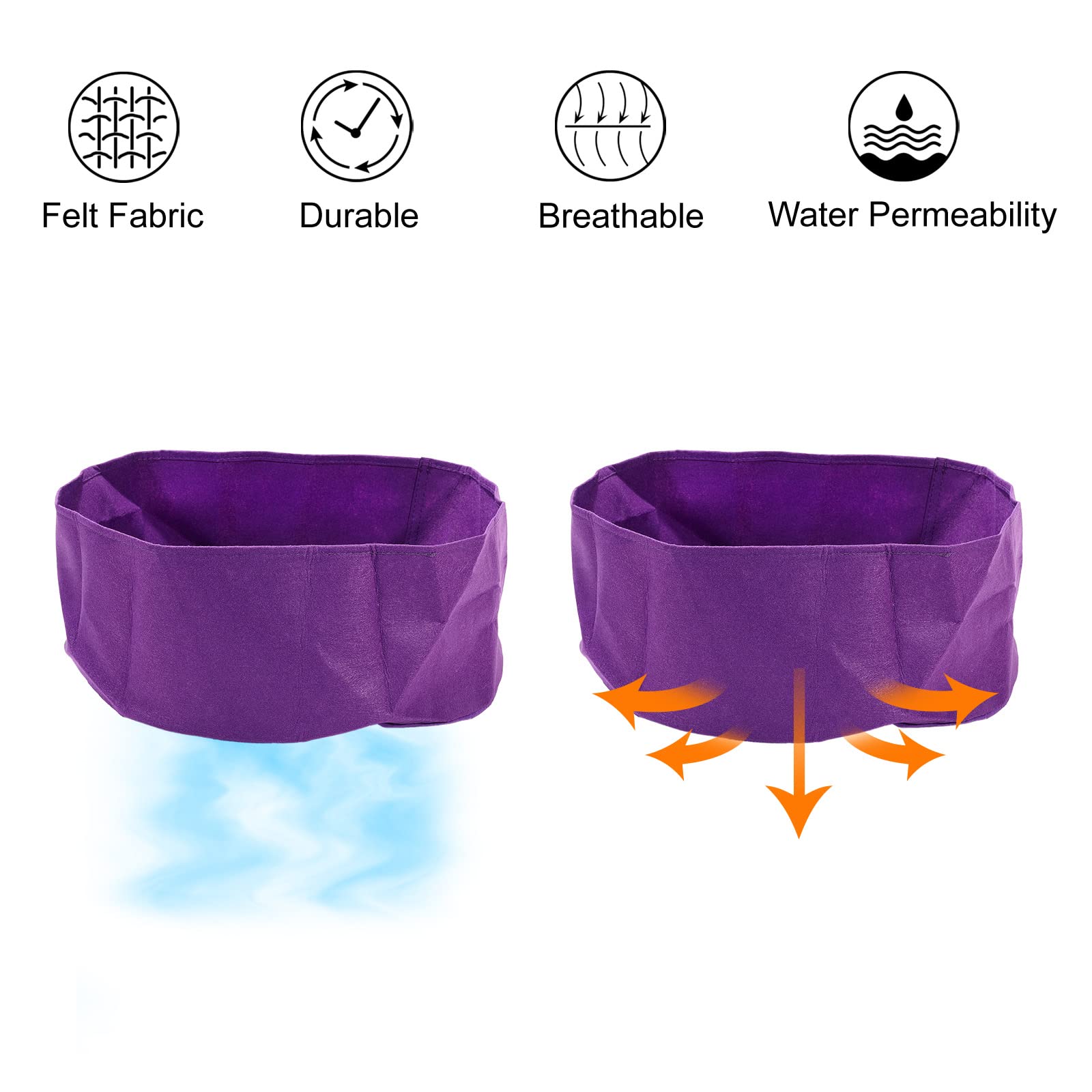 10 Gallon Felt Fabric Garden Grow Bag - Round Raised Planting Bed for Herbs, Flowers & Vegetables | Durable Purple Planter Pot for Indoor/Outdoor Gardening & Urban Farming