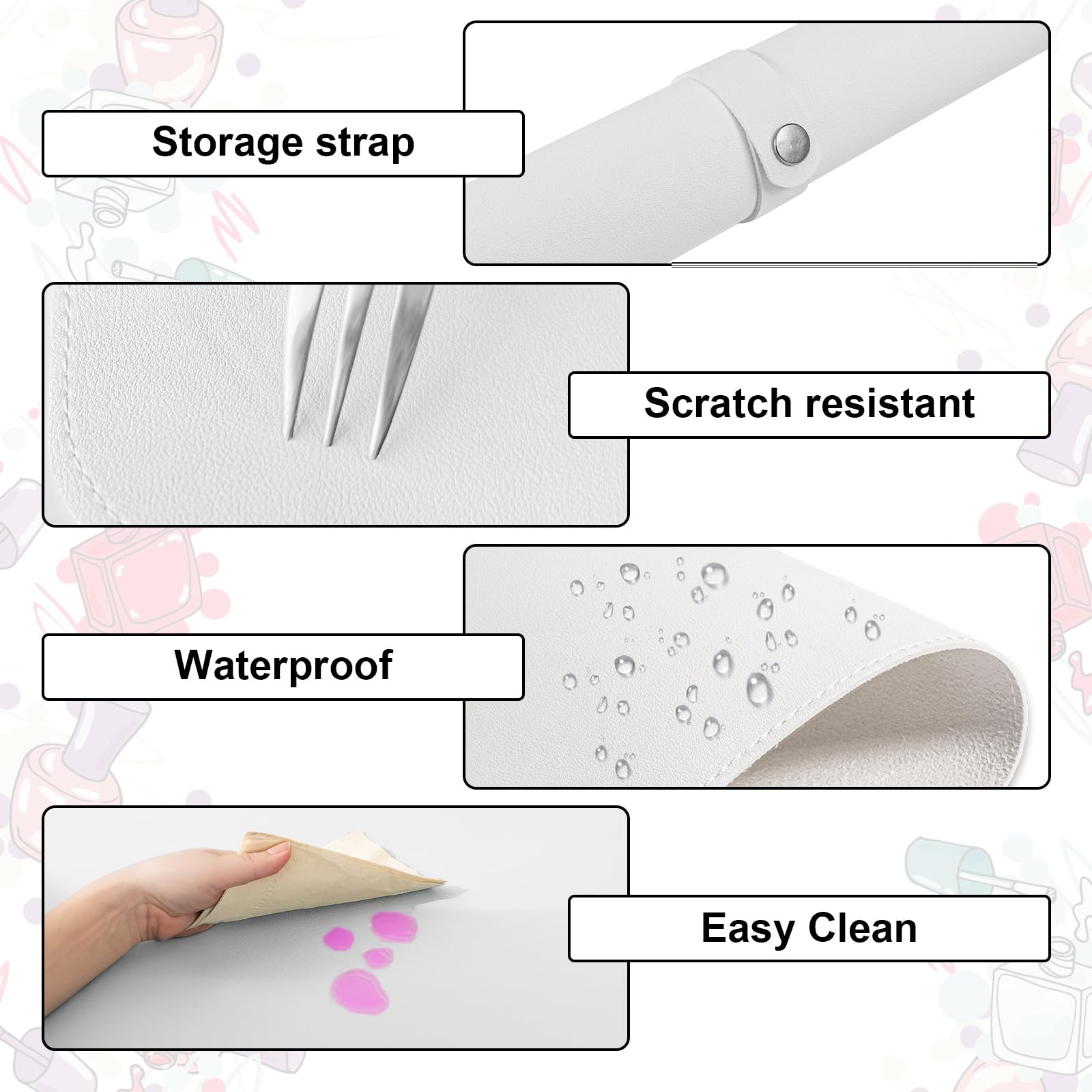 Foldable Nail Art Hand Rest Pad - Soft Microfiber PU Leather Manicure Table Mat for Nail Technicians | Salon & Home Use | Non-Slip Cushion for Comfortable Nail Services (White)