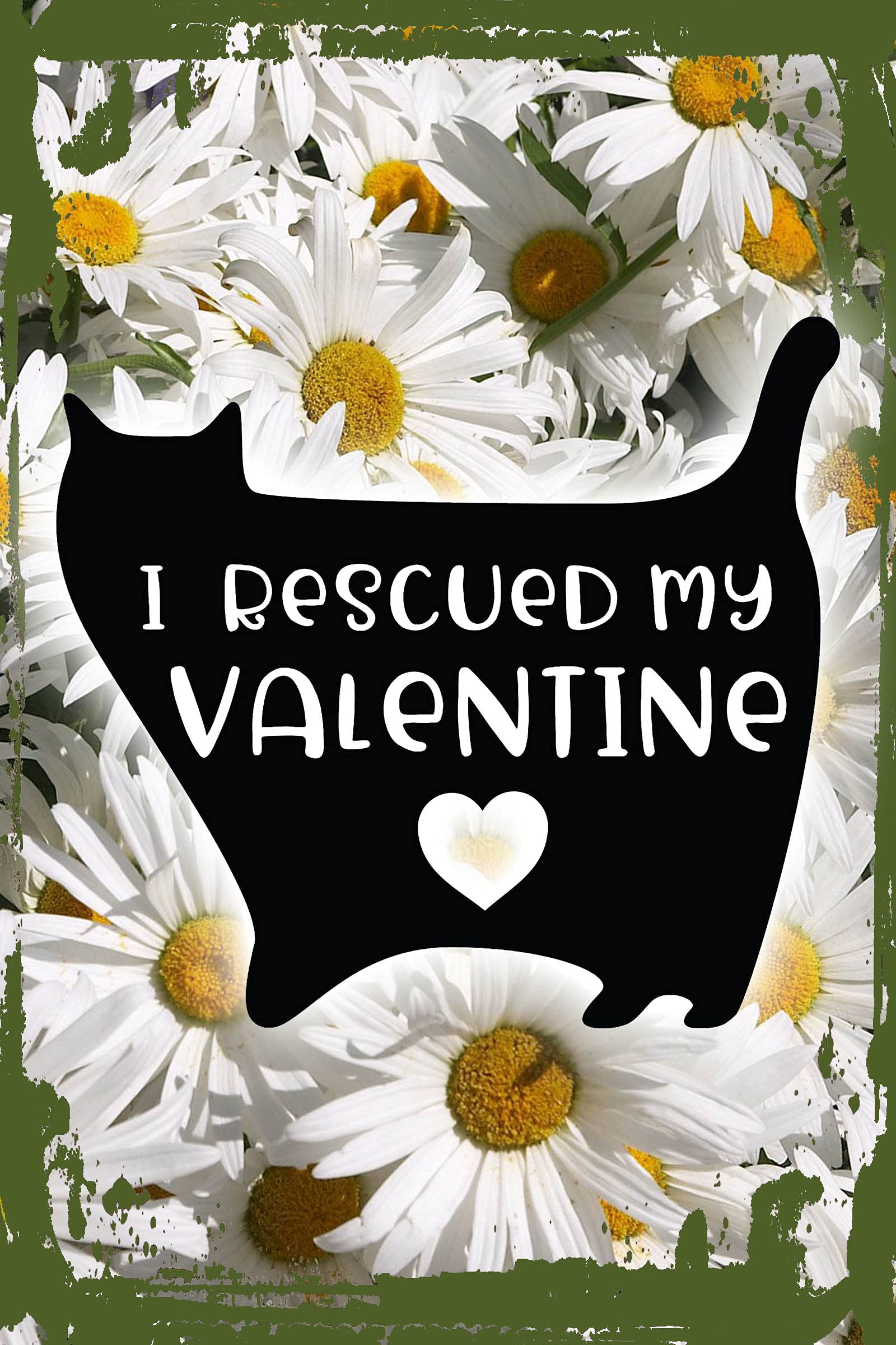 Valentine's Daisy Flower Wall Art with Cat Silhouette - Heart-Shaped Pet Lover Decor, 8x12 Inch Funny Gift for Animal Owners - Perfect for Living Room, Bedroom & Valentine's Day Gifts