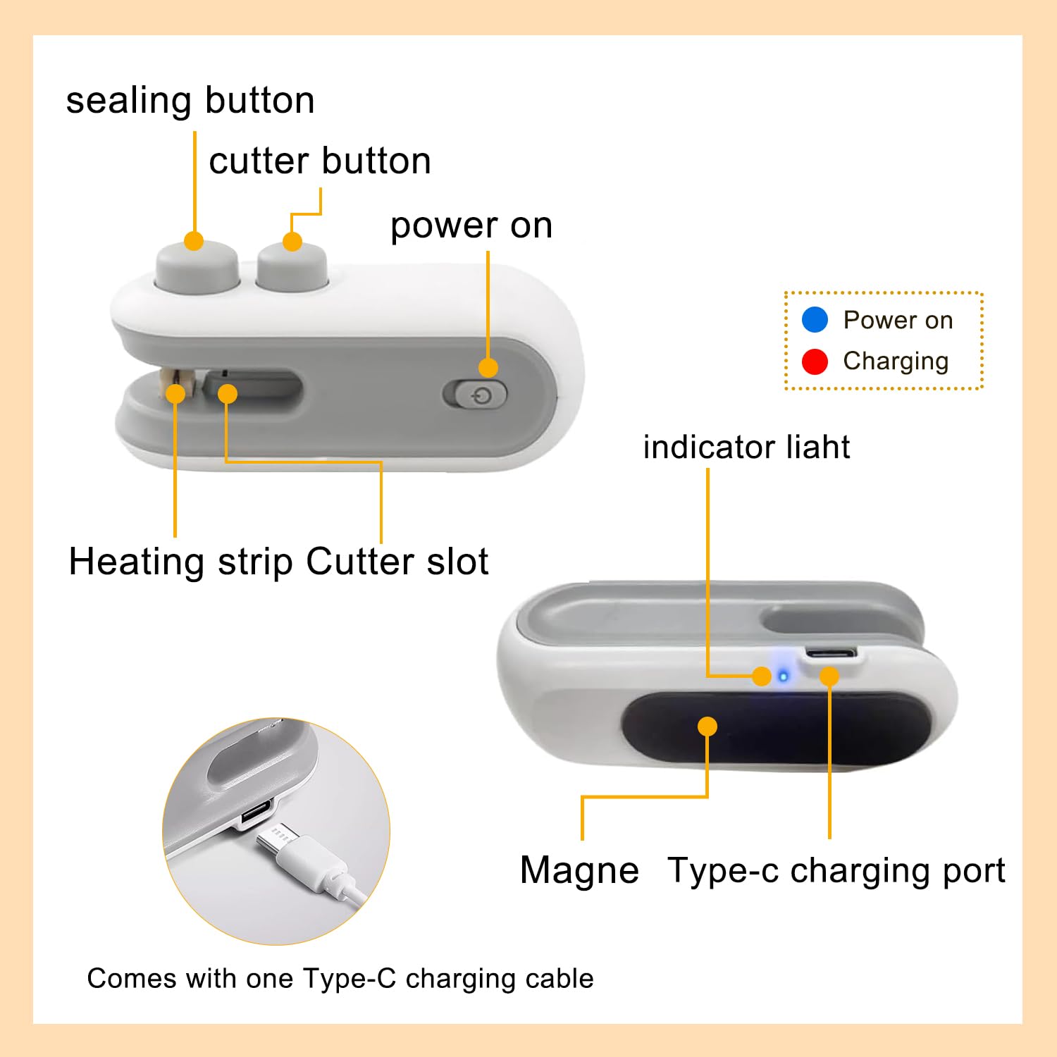 2 in 1 USB Rechargeable Mini Chip Bag Sealer - Upgraded Portable Vacuum Food Sealer for Snacks, Chips & Leftovers (2 Pack) | Perfect for Kitchen, Travel & Camping Food Storage