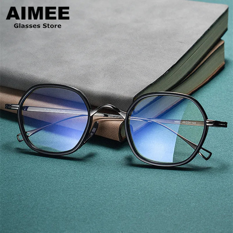 Stylish Unisex Full Rim Polygon Oval Titanium Acetate Eyeglasses Frame - Lightweight & Durable for Work, Reading & Fashion (Model 480807)