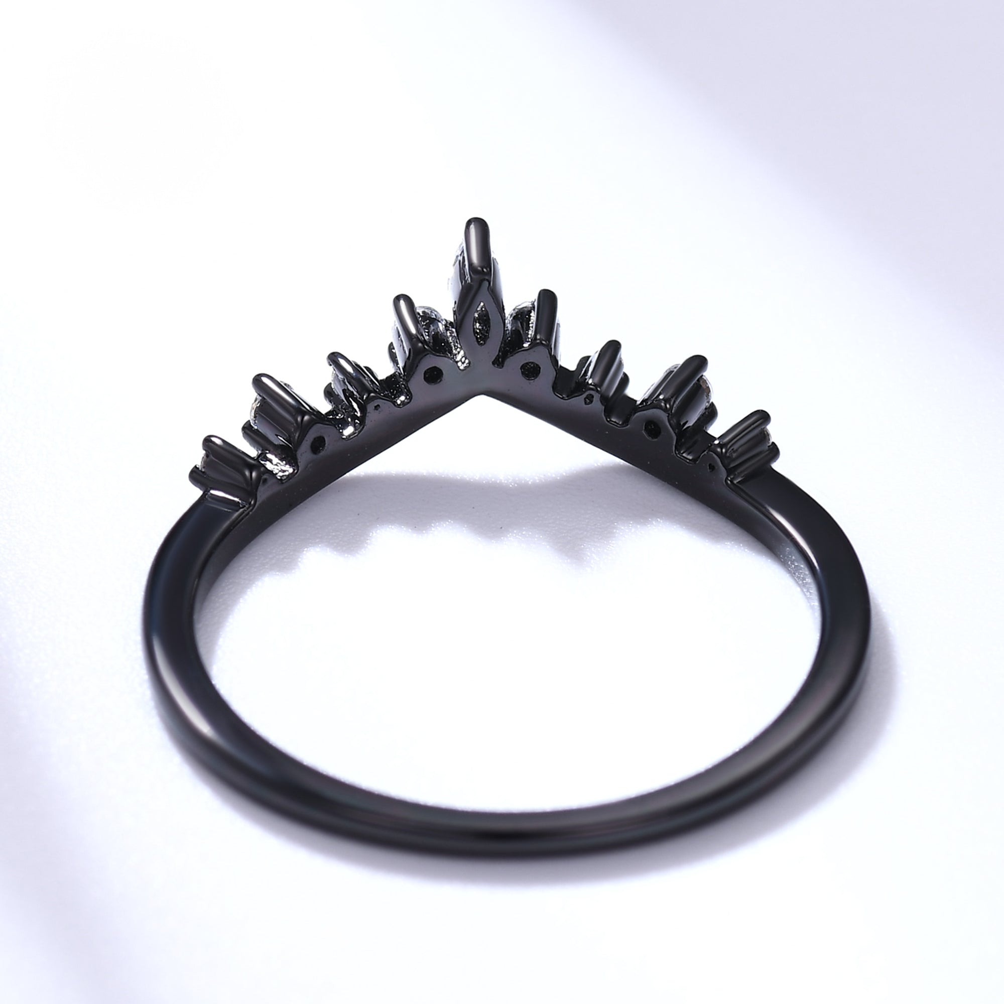 Exquisite Marquise Diamond Black Gold Wedding Ring - Elegant V Chevron Band for Women | Perfect for Engagement, Anniversary & Bridal Jewelry Gifts