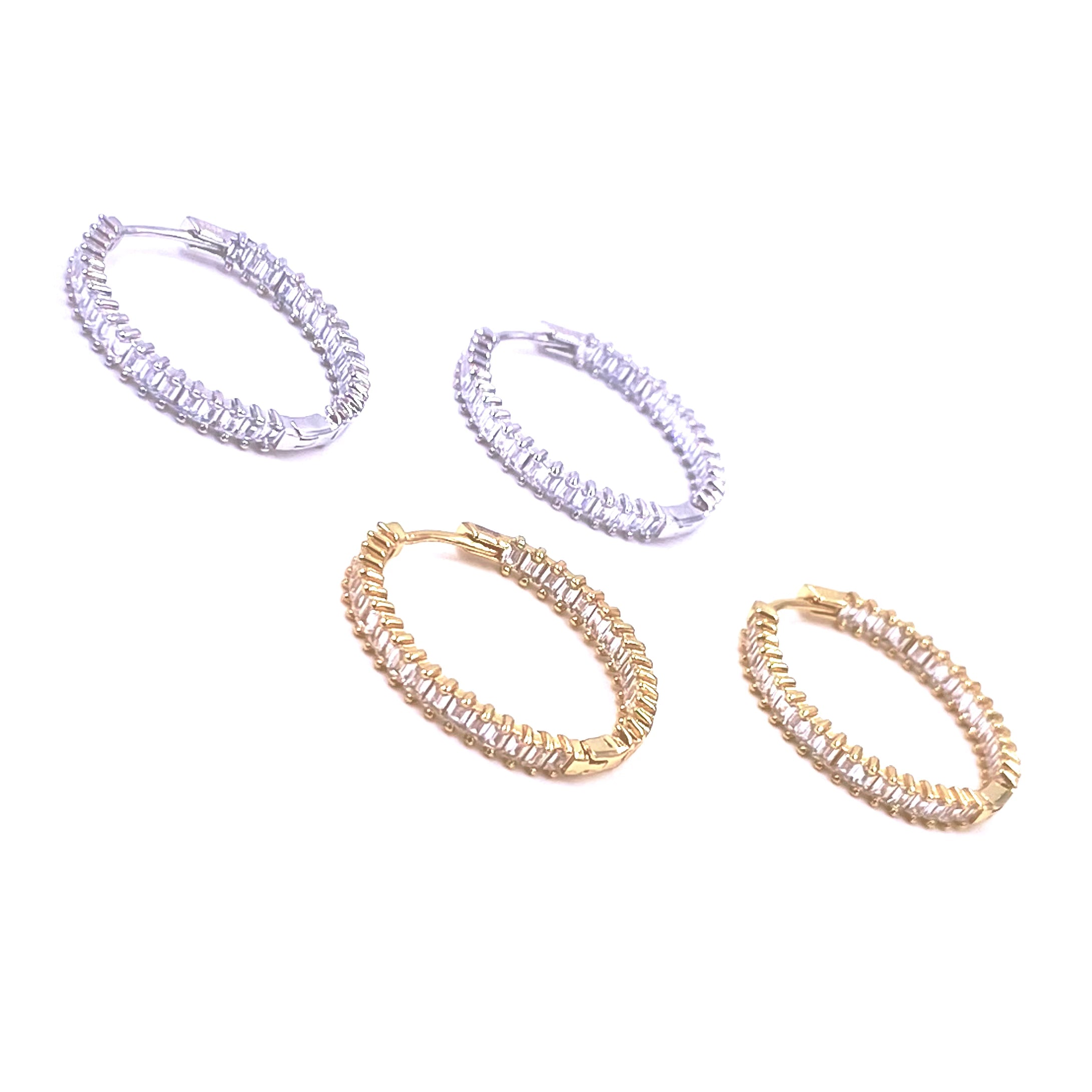 Ashley Gold Sterling Silver 1 Baguette CZ Inside/Outside Hoop Earrings - Elegant Dangle Earrings for Women, Perfect for Parties, Weddings & Everyday Wear