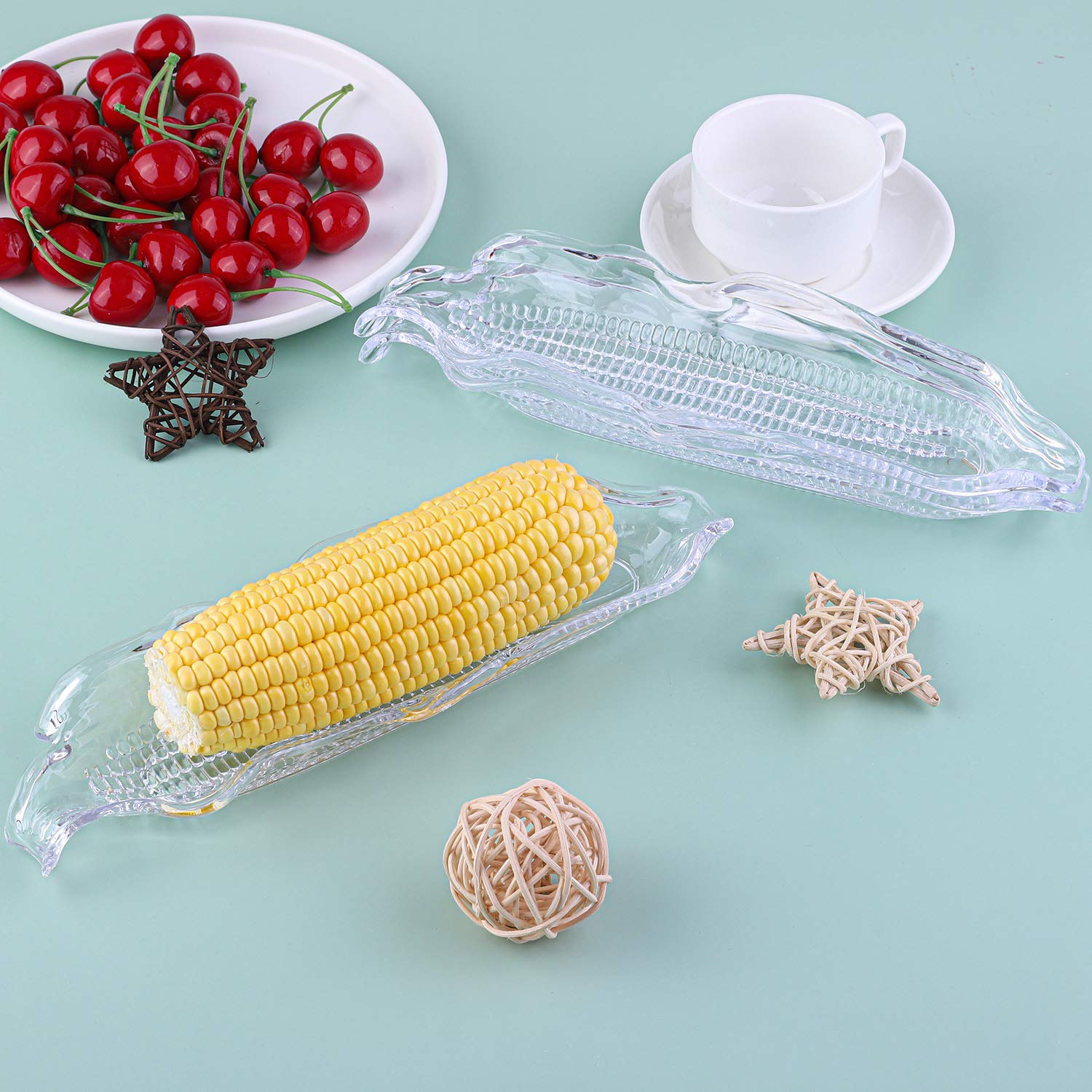 6 Pack Clear Corn Shaped Serving Trays - BPA-Free Plastic Corn Cob Dishes for Dinner Parties, BBQ, Picnics & Farmhouse Decor