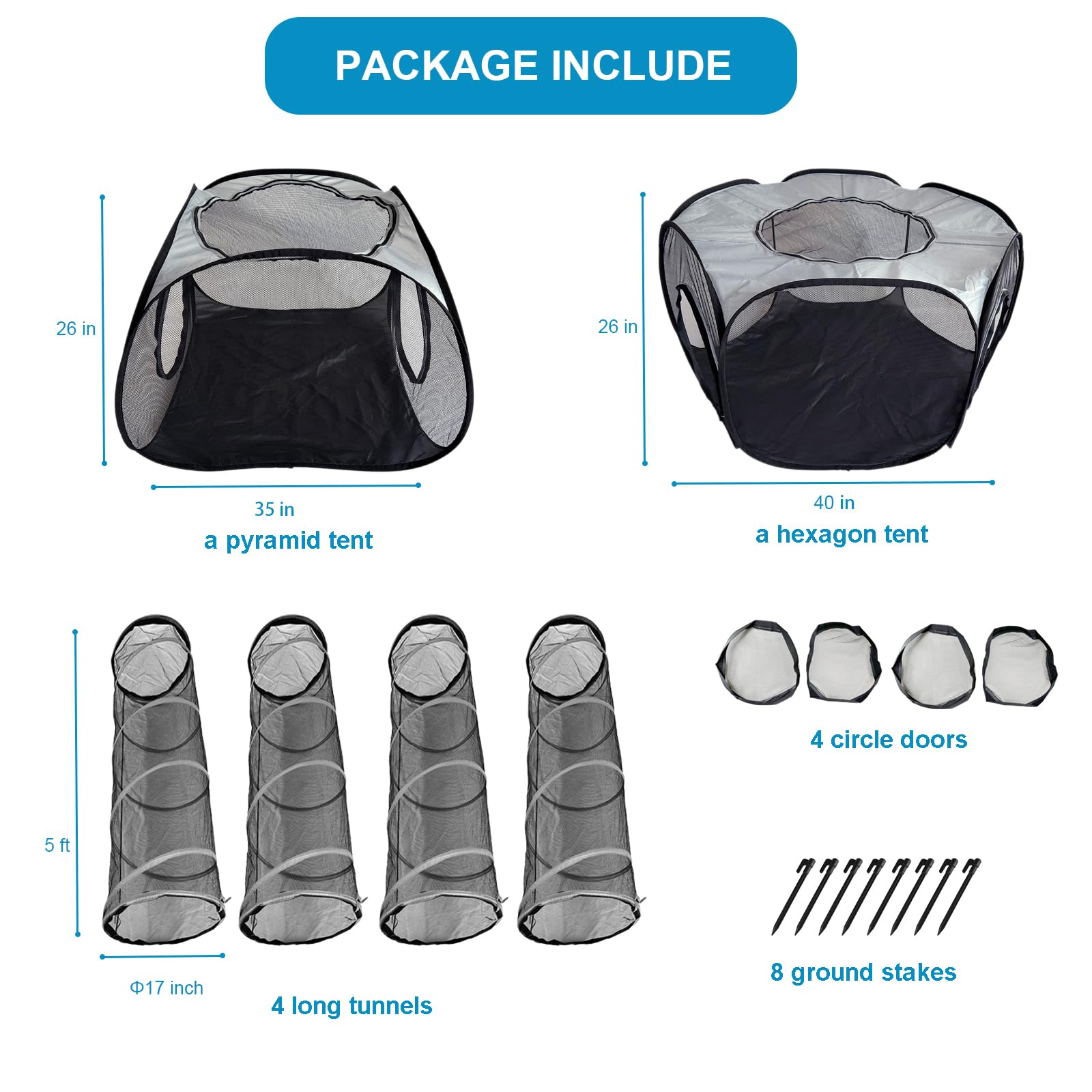 Large Outdoor Cat Tunnel and Tent Playpen - Pop Up Enclosure for Multiple Cats - Portable Playhouse for Small Pets - Perfect for Backyard Adventures, Indoor Playtime & Pet Exercise