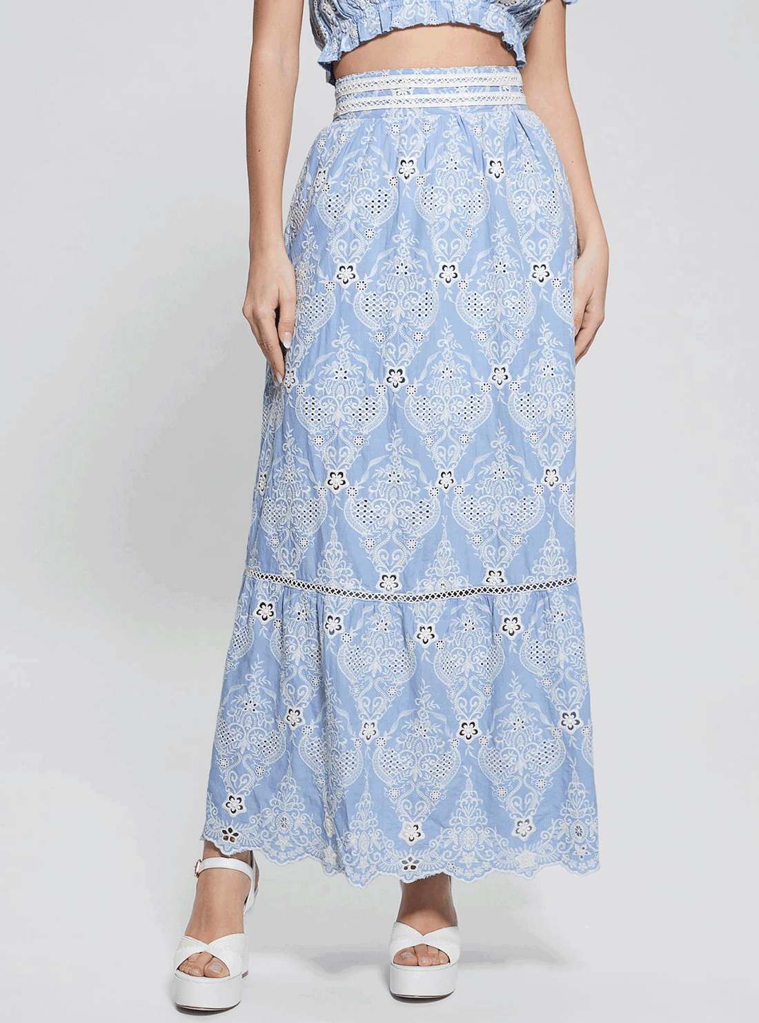 Blue Frida Embroidered Maxi Skirt - Bohemian Floral Print Long Skirt for Women | Perfect for Beach, Festival & Summer Outfits