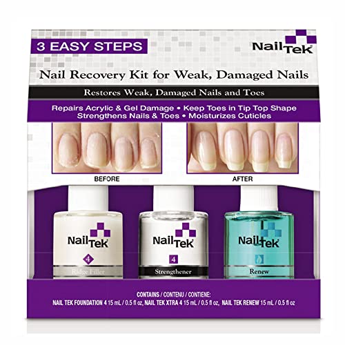 Nail Tek Nail Recovery Kit for Weak & Damaged Nails - Strengthener, Repair Treatment & Growth Formula for Brittle, Peeling Nails - Perfect for Salon Professionals & At-Home Nail Care