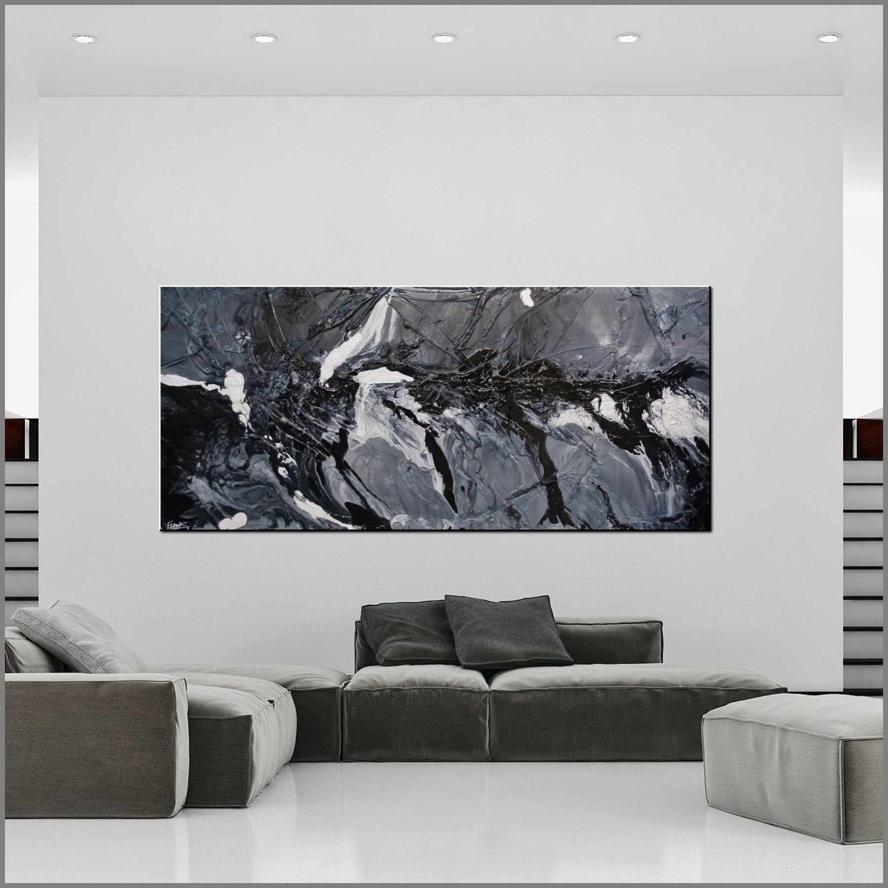 Black Magic 270cm x 120cm Black Grey Textured Abstract Canvas Art - Modern Wall Decor for Living Room, Bedroom & Office