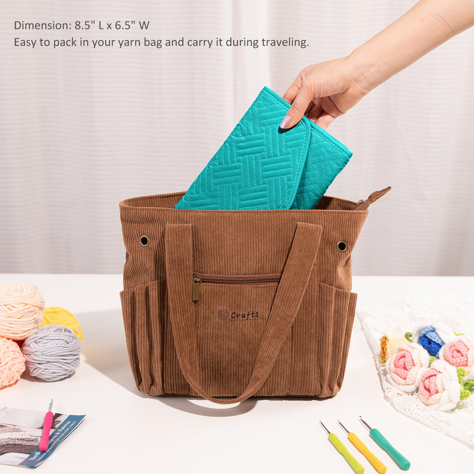 Foldable Crochet Hook Organizer Case - Portable Knitting Needle Holder for Crochet & Knitting Supplies - Empty Teal Storage Pouch for Hooks, Needles & Yarn Accessories - Perfect for Travel, Crafting & Home Organization