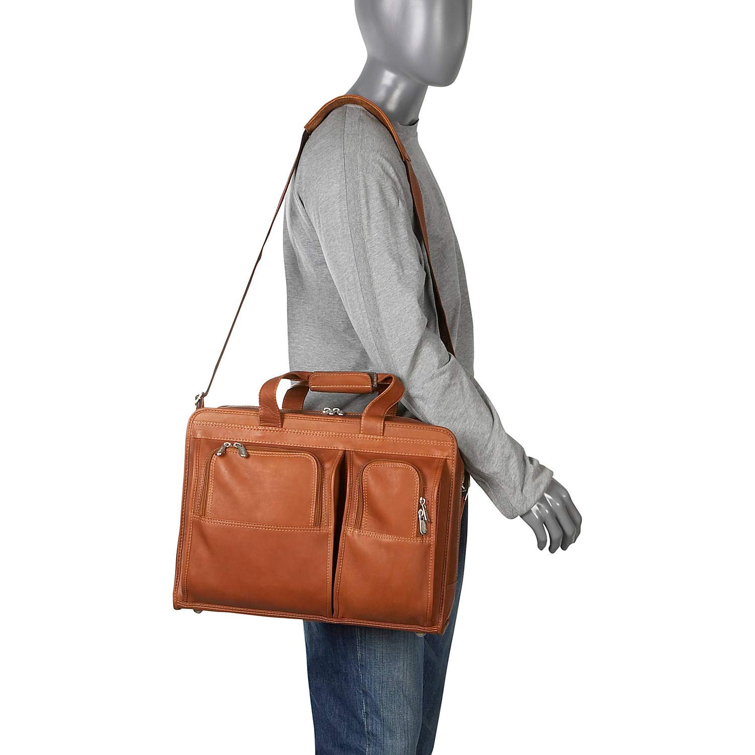 Professional Laptop Briefcase for Business & Travel - Durable Saddle Leather Portfolio with Adjustable Shoulder Strap - Perfect for Office, Meetings & Commuting