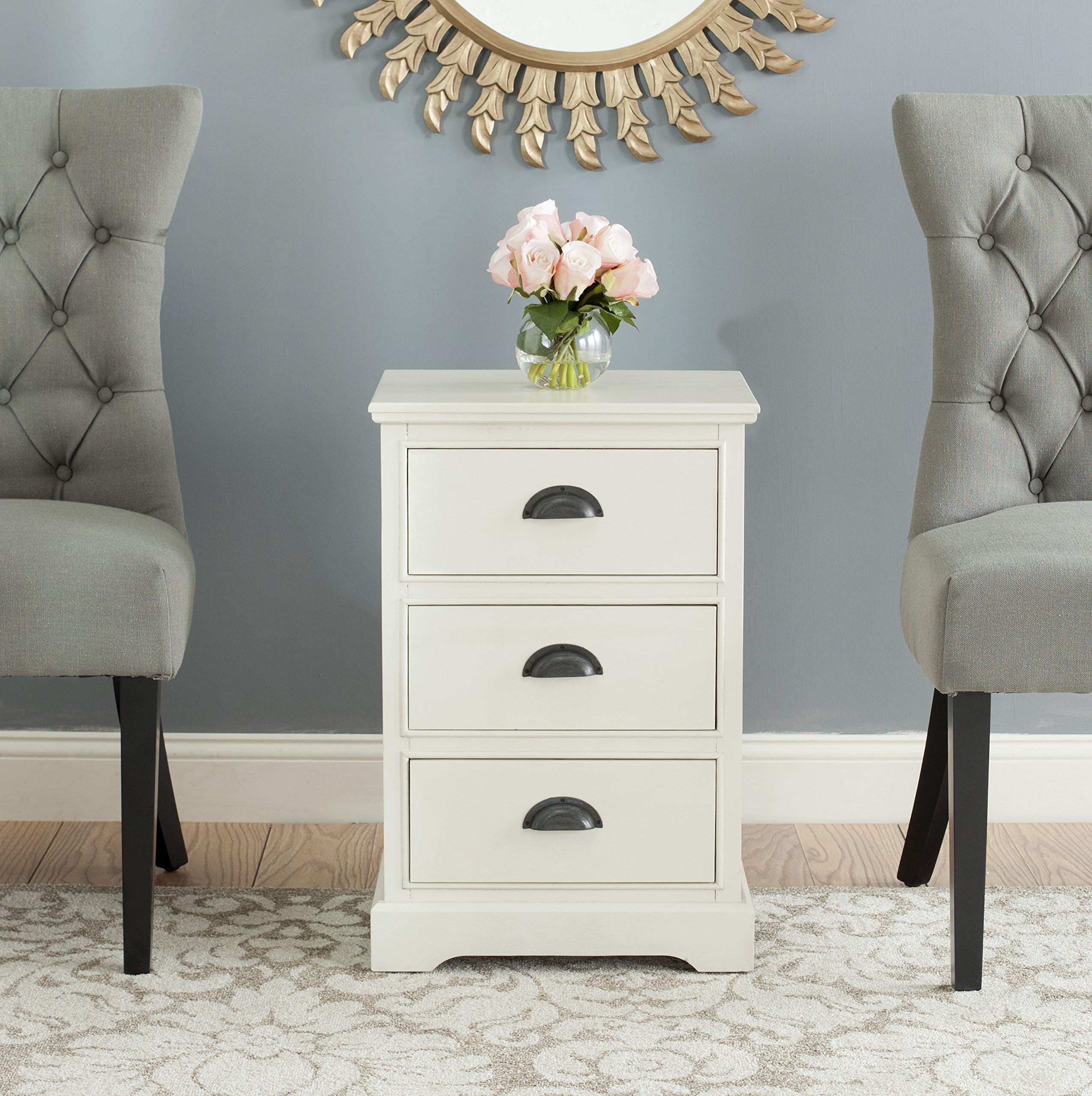 SAFAVIEH American Homes Collection Griffin Grey 3-Drawer Nightstand - Perfect for Bedroom, Living Room & Guest Room Storage