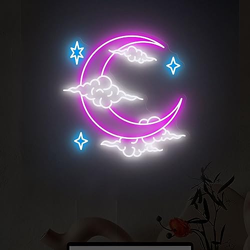 Moon Star Cloud LED Neon Sign - Wall Decor for Bedroom, Kids Room & Game Room | Aesthetic Neon Lights for Teens Birthday Party Gift | Perfect for Room Decor, Gaming Setup & Party Atmosphere