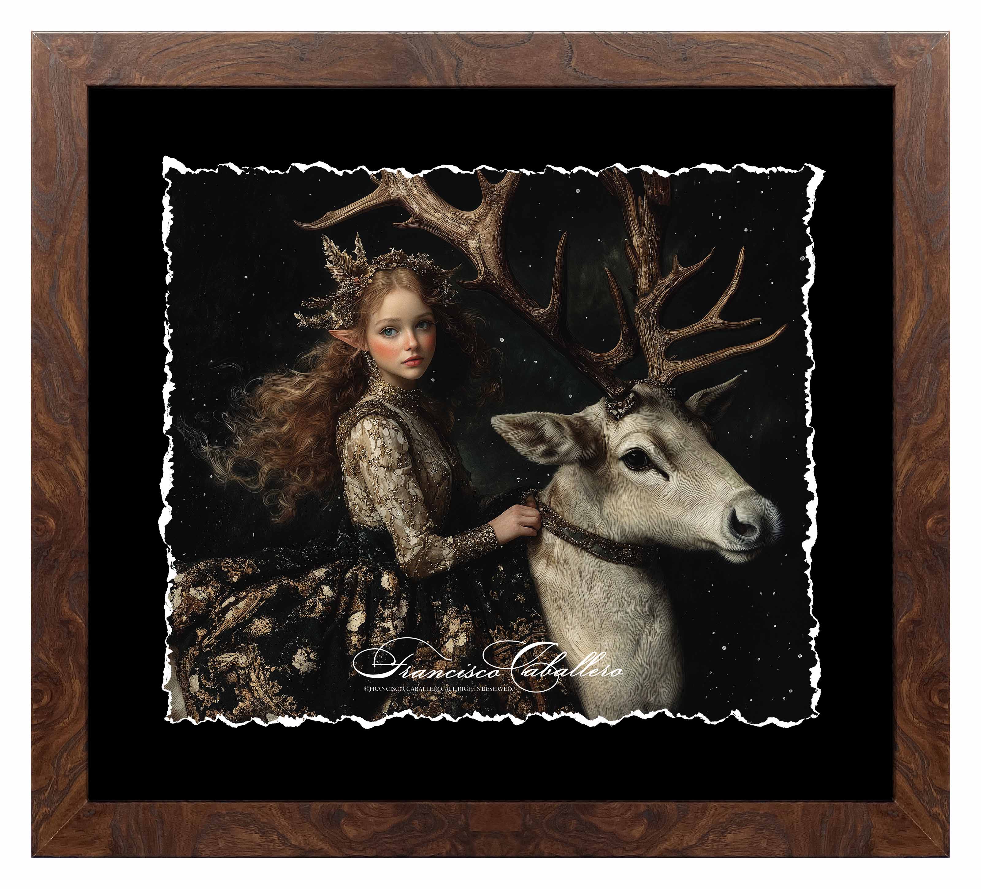 Elven Magic Under Stars - Vintage Deckled Edge Art Print for Home Decor & Fantasy Lovers | Perfect for Bedroom, Living Room & Gift Giving