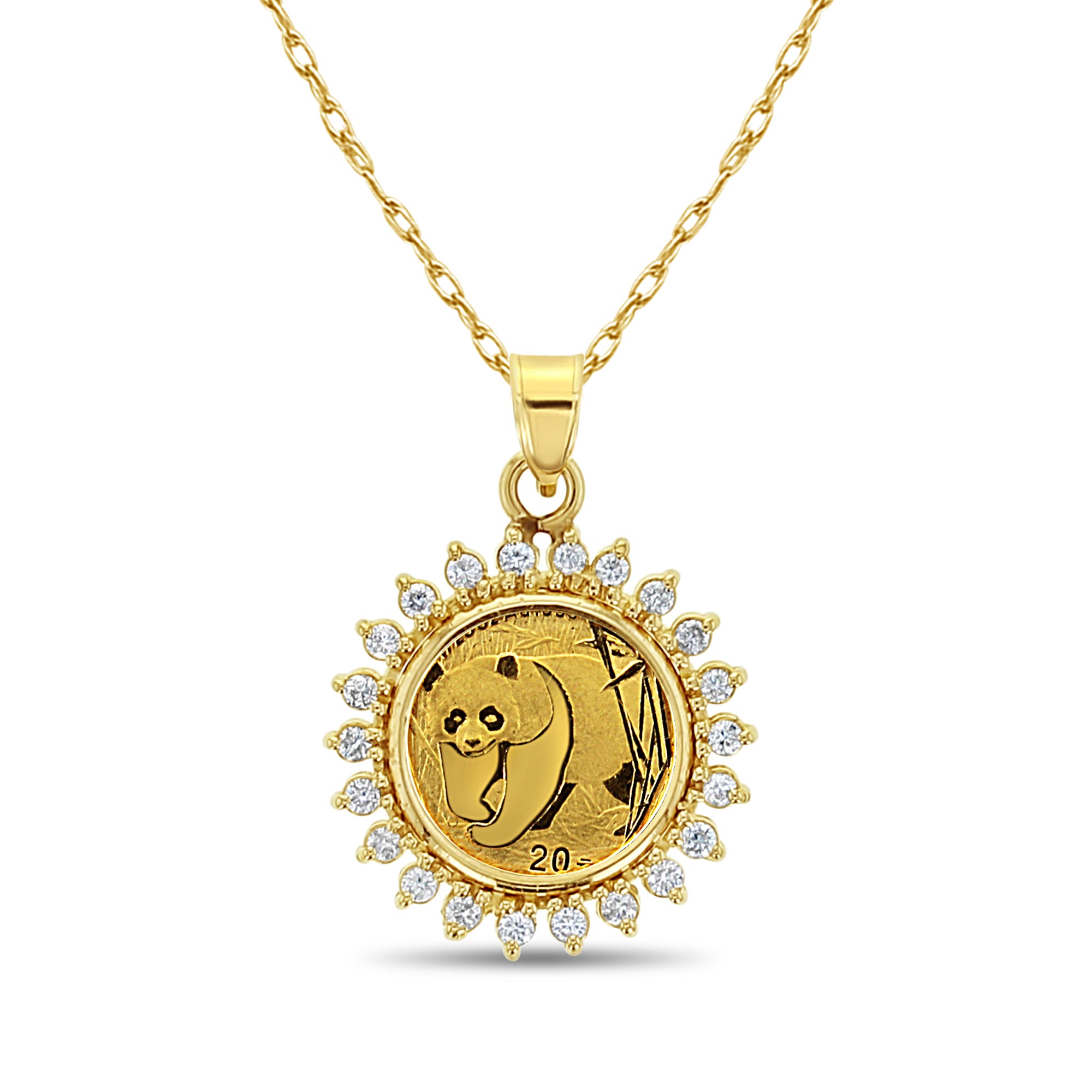 1/20OZ 14K Gold Panda Coin Pendant Necklace with Diamond Halo - Perfect for Anniversary Gifts, Birthday Presents & Special Occasions
