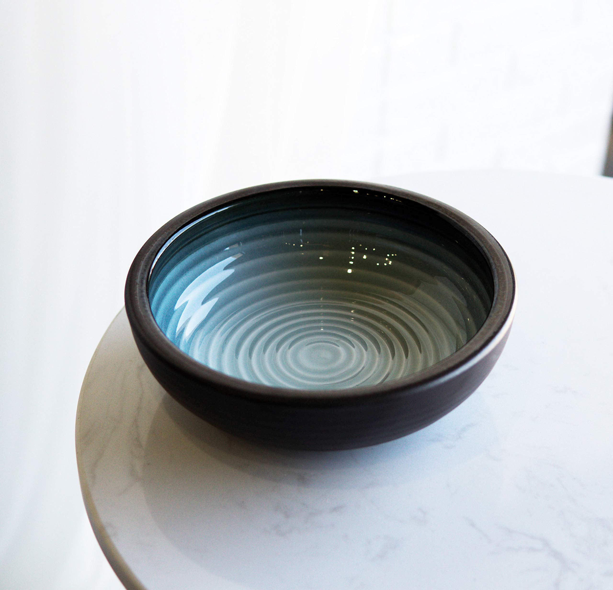**Ebros Gift Porcelain Serveware Set - 3 Pack Artistic Ocean Zen Aquamarine Black Gradient Textured Donburi Bowls (24oz) - Perfect for Pasta, Noodles, Cereal, Rice & Soup - Ideal for Restaurants, Home Dining & Gifts**