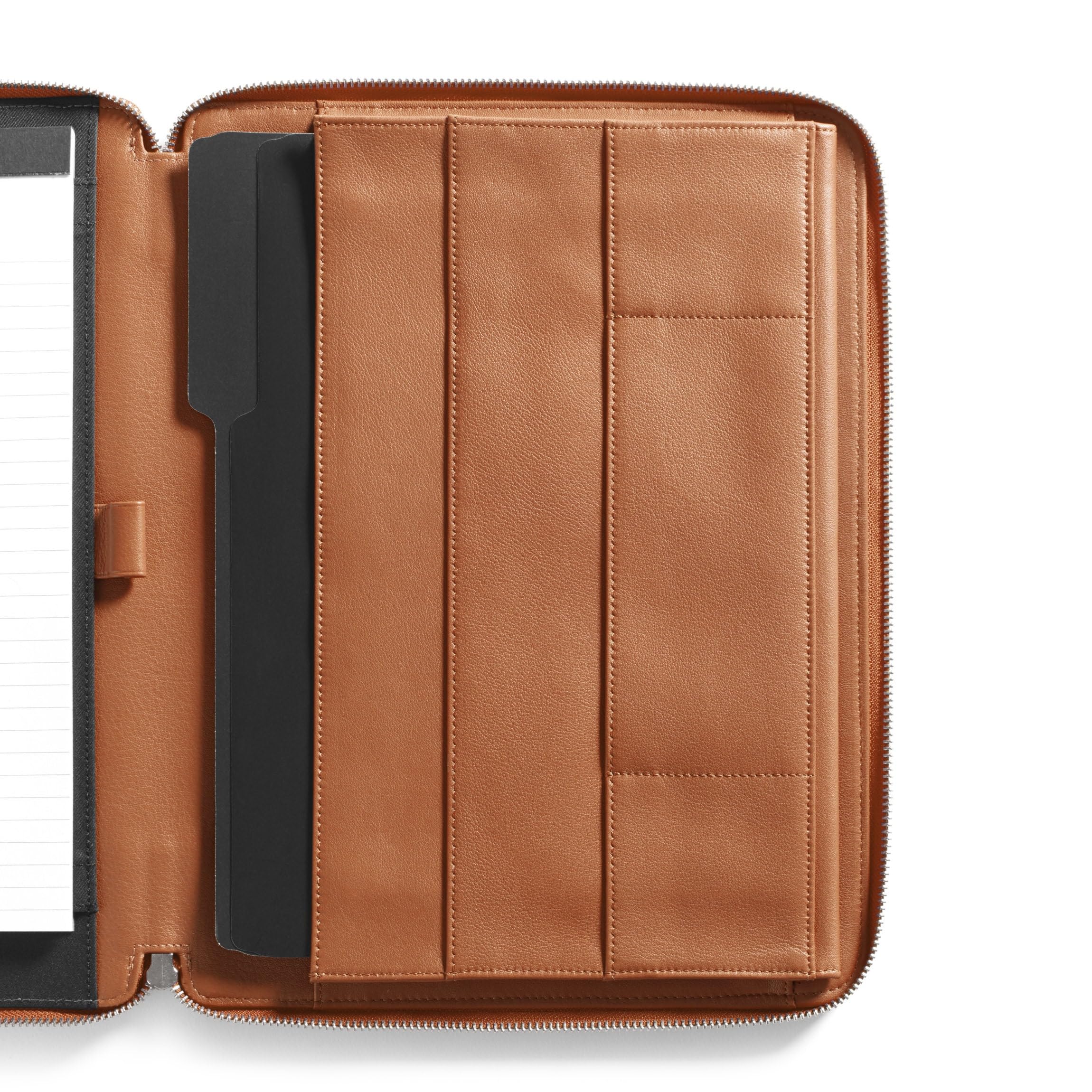 Premium Genuine Leather Cognac Executive Zippered Portfolio - Business Organizer with Tablet Pocket & Multiple Card Slots - Perfect for Office, Meetings & Business Travel