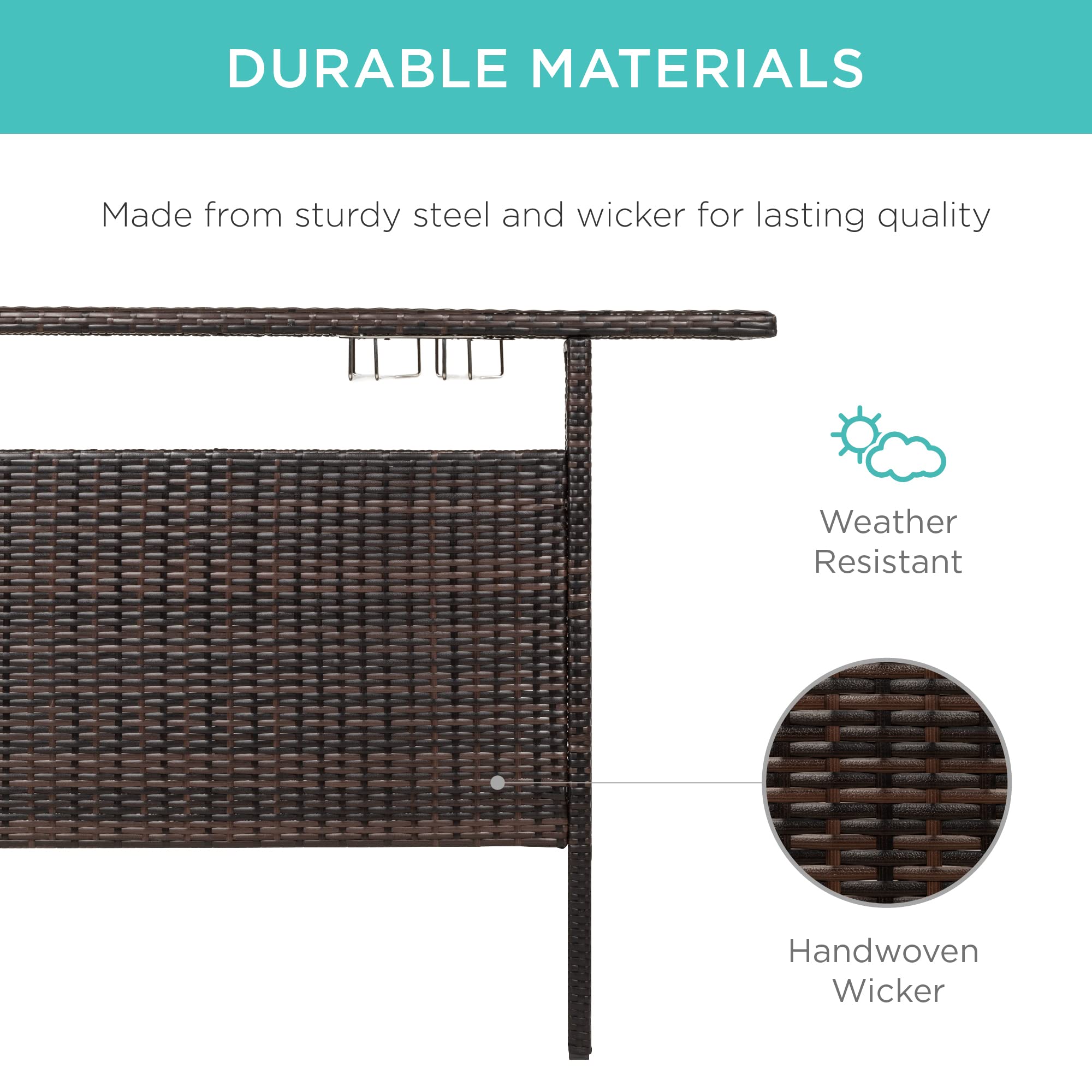 Best Choice Products Outdoor Patio Bar Table - Wicker Counter Height Table with 2 Steel Shelves & Rails - Brown Backyard Furniture for Garden, Poolside, or BBQ Entertaining