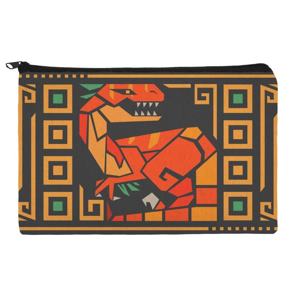 Stylish Geometric Velociraptor Dinosaur Cosmetic Bag - Aztec Mayan Inspired Makeup Pouch Organizer for Travel, Gym & Daily Essentials