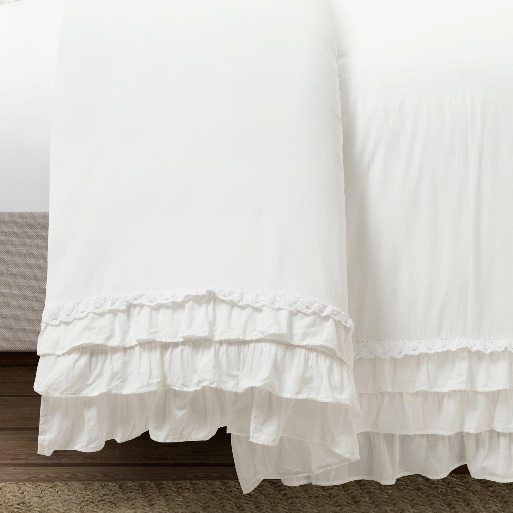 Ella Ruffle Lace 100% Cotton Duvet Cover Set - Queen Size 3 Piece Bedding Set with Pillowcases | Soft & Breathable for Comfortable Sleep | Perfect for Master Bedroom, Guest Room & Hotel Decor