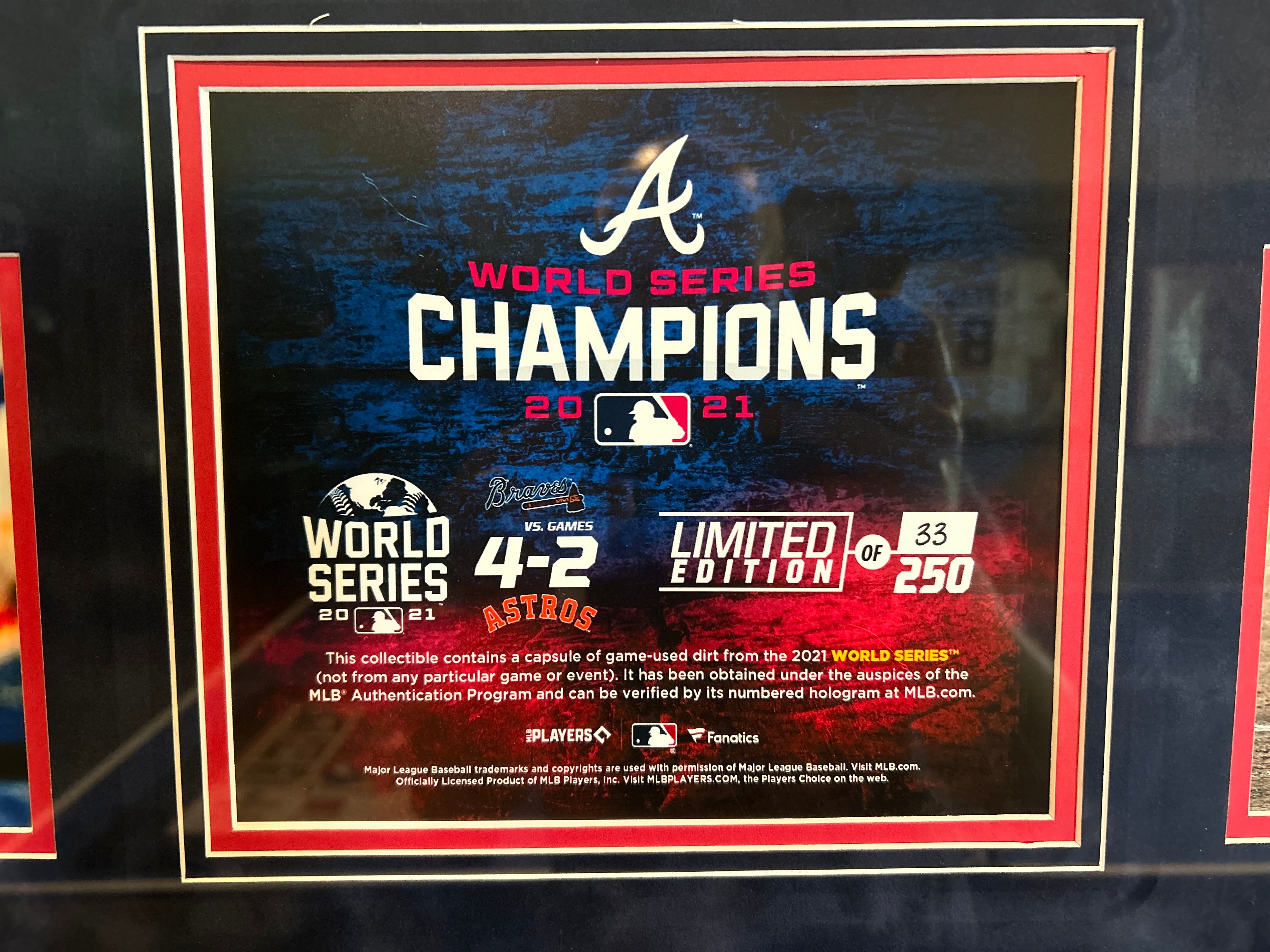 Atlanta Braves Fanatics Authentic 2021 MLB World Series Champions 5-Photo Collage with Game-Used Dirt Capsule - Limited Edition of 500 - Perfect for Baseball Memorabilia Collectors & Braves Fans Display
