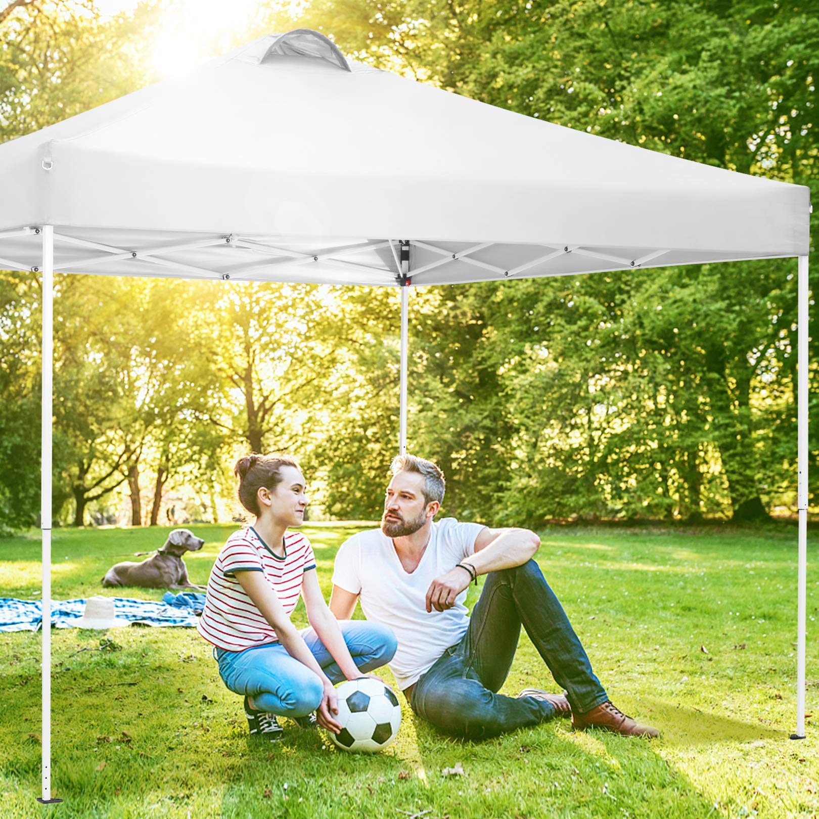 COBIZI 10x10 Pop Up Canopy Tent - Waterproof Instant Gazebo with 4 Sidewalls for Outdoor Events, Parties, Backyard & Commercial Use - Includes 4 Sandbags, 4 Stakes & 8 Ropes (White) - Perfect for Picnics, Farmers Markets, Beach Days and Tailgating