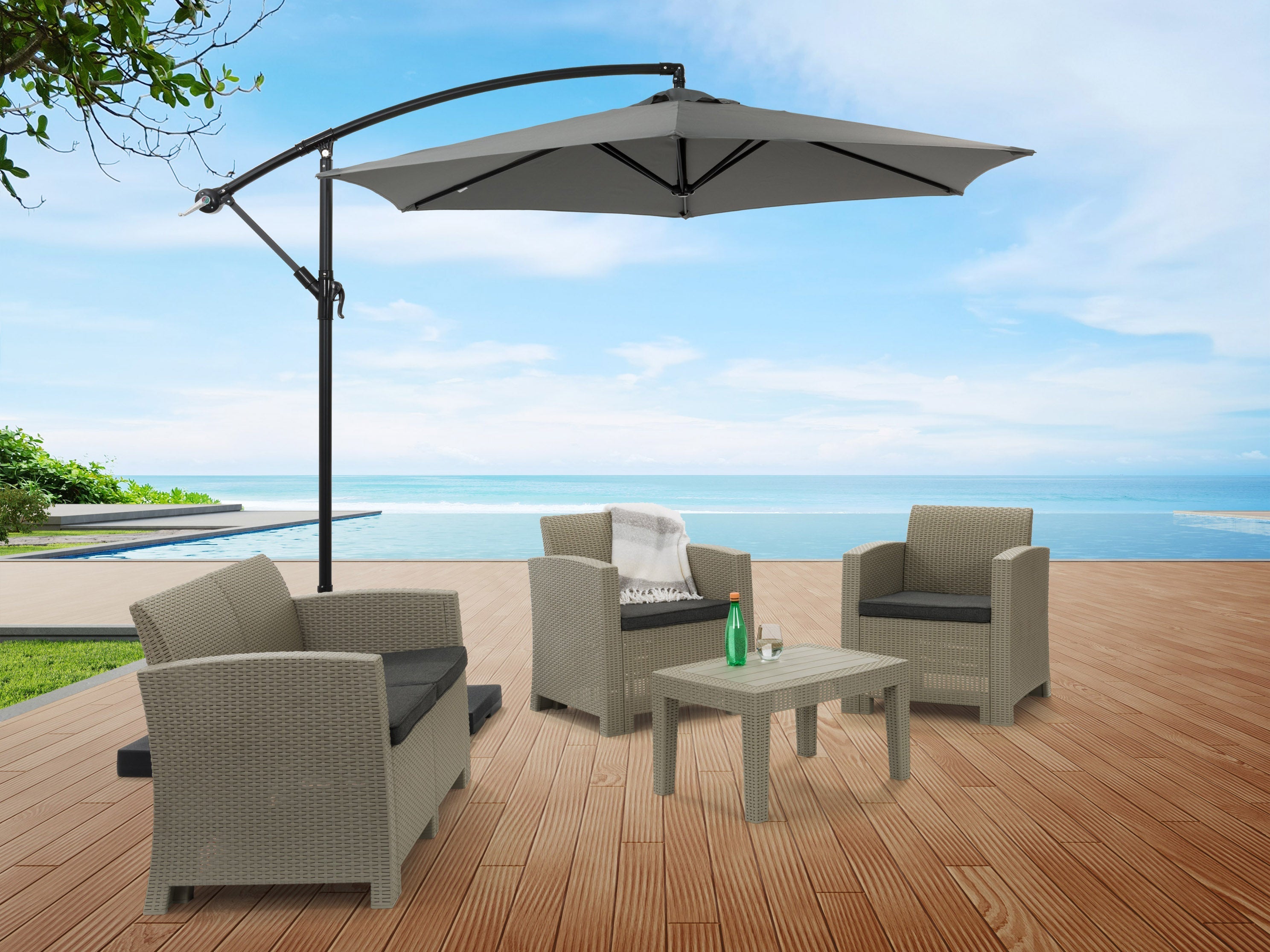 9ft Grey Cantilever Umbrella - Outdoor Patio Sun Shade with Adjustable Tilt for Poolside, Garden, and Backyard Relaxation