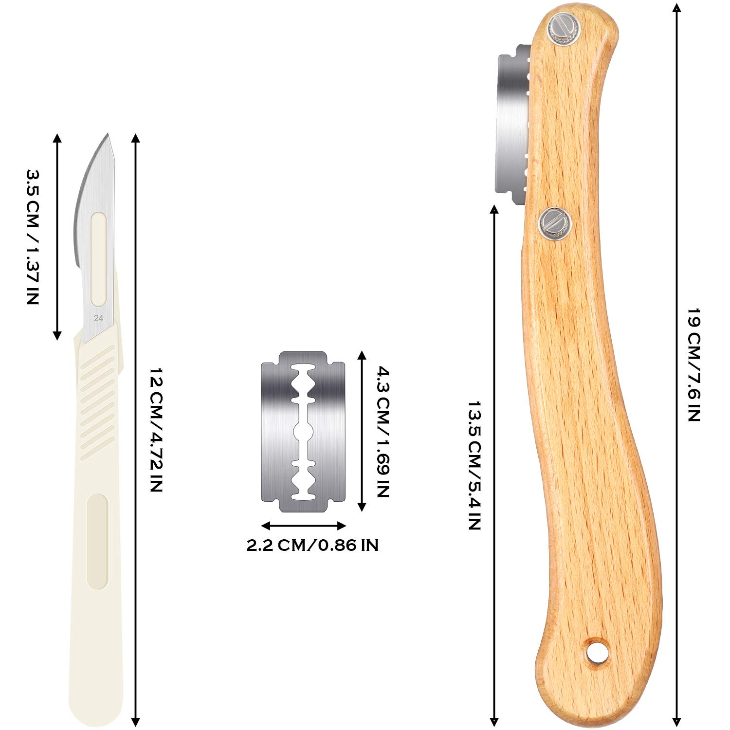Premium Bread Lame Scoring Tool Kit - Wooden Handle Dough Slasher with 10 Replaceable Blades & 2 Protective Covers - Perfect for Sourdough, Baguettes, Artisan Bread Baking at Home or Bakery