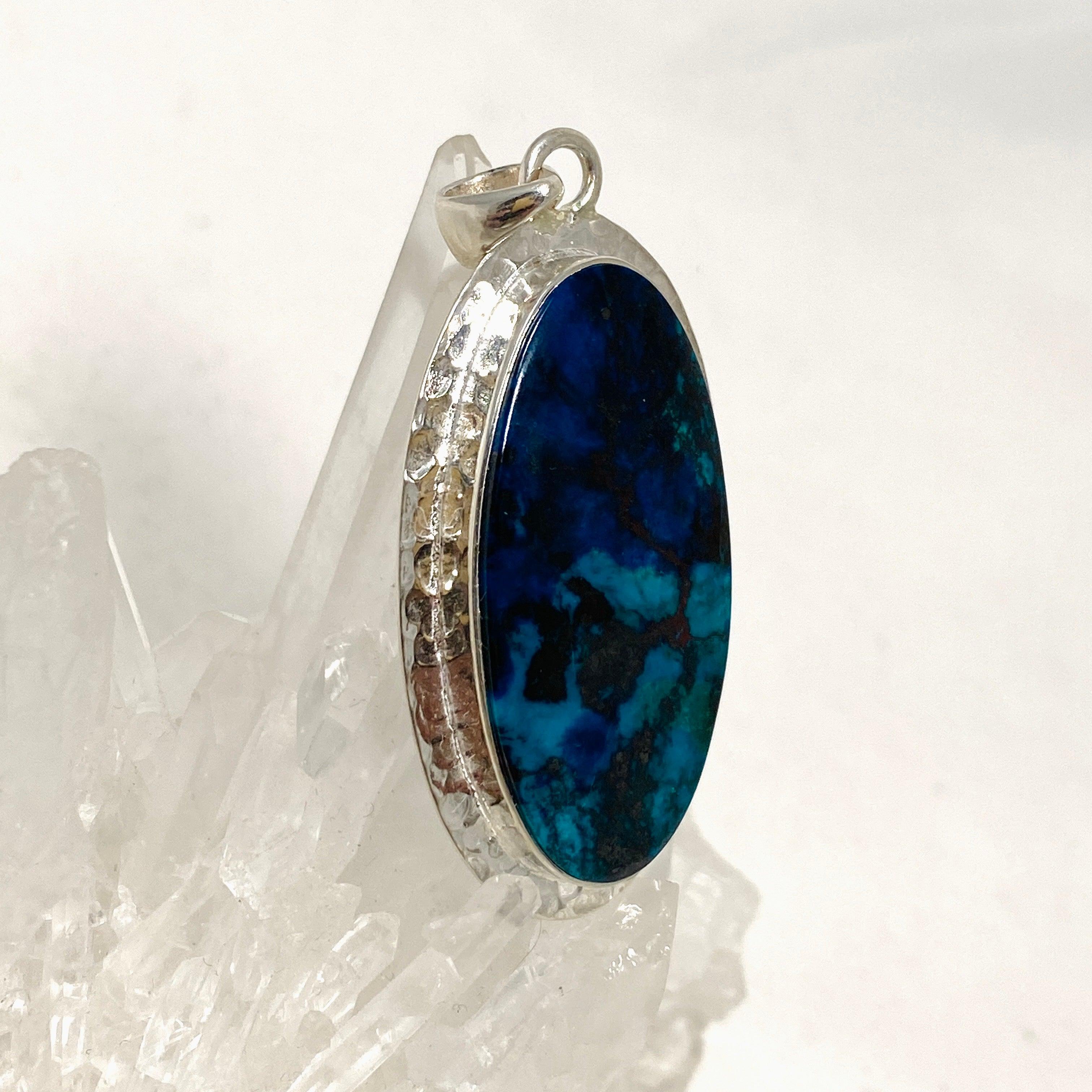 Natural Shattuckite with Cuprite Oval Pendant Necklace - Handcrafted Hammered Silver Jewelry KPGJ4417 | Healing Crystal Gift for Meditation & Spiritual Energy