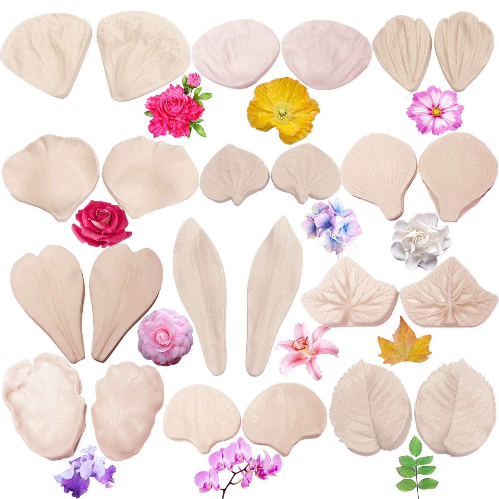 12-Piece Gumpaste Flower Molds Set - Fondant & Silicone Veining Molds for Cake Decorating, Chocolate, Soap & Polymer Clay - Perfect for Wedding Cakes, Cupcakes & DIY Sugar Flower Crafts