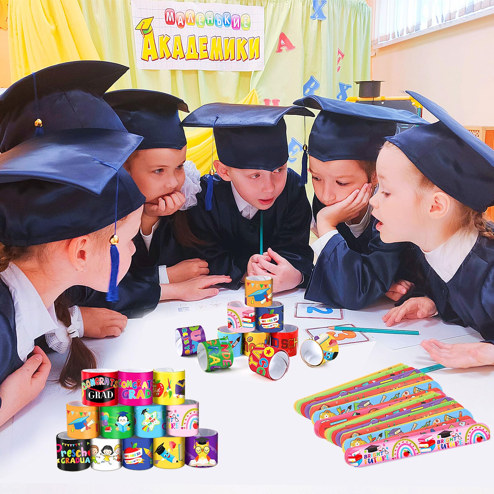 56Pcs Colorful Graduation Slap Bracelets - Kindergarten Graduation Party Favors, Preschool Graduation Gifts for Kids - Perfect for Class of 2024 Celebrations, End of Year School Events & Graduation Ceremonies