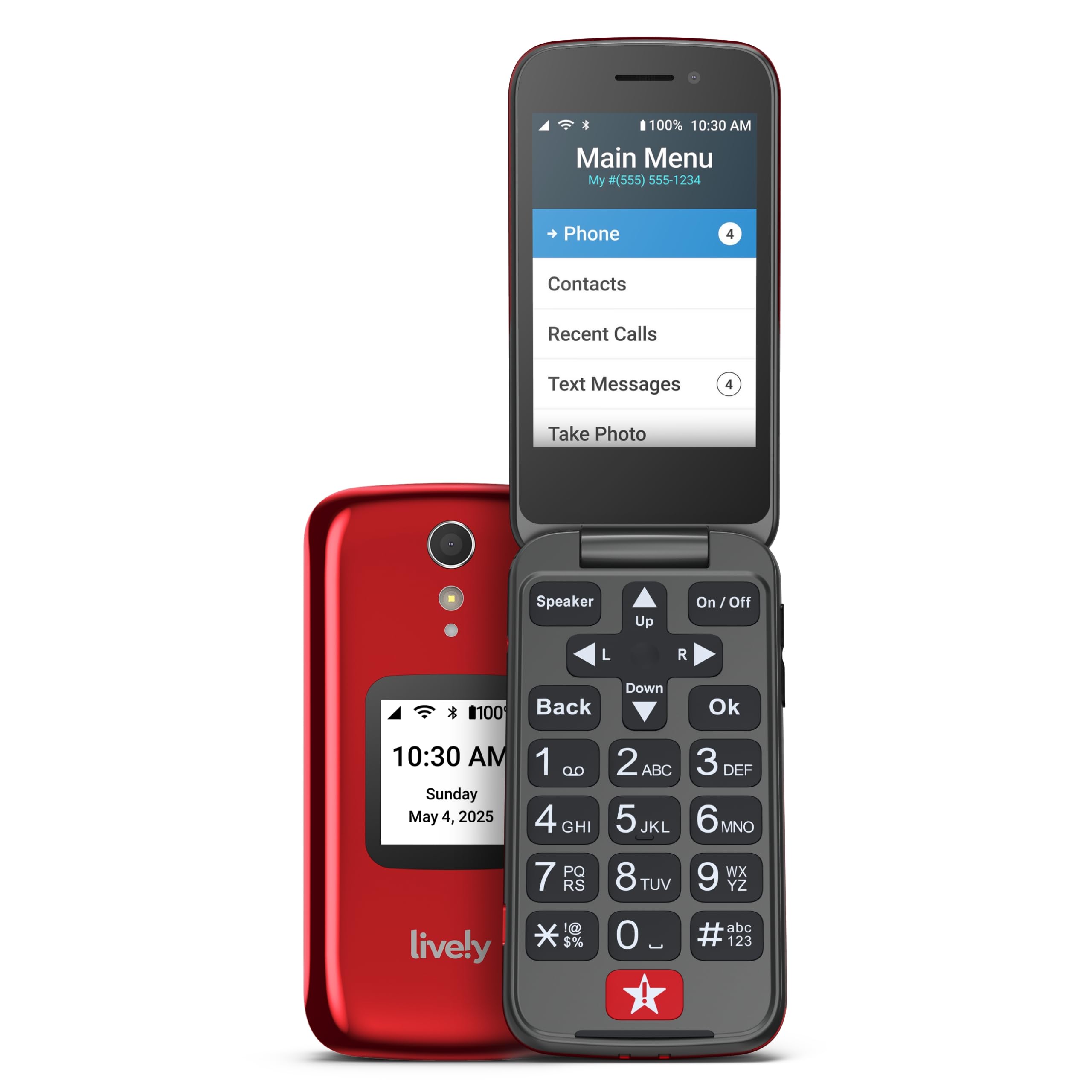 Lively® Jitterbug Flip2 Easy-to-Use Senior Cell Phone with Large Buttons - Red | Perfect for Elderly Parents & Grandparents | Emergency Alert & Hearing Aid Compatible
