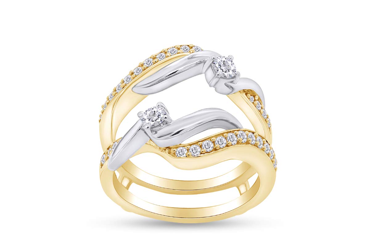1/2 Carat Natural Diamond Two-Tone Wedding Band Ring Guard Enhancer in 14k Gold Over Sterling Silver (I-J Color, I2-I3 Clarity) - Perfect for Bridal Jewelry, Anniversary Gifts & Special Occasions