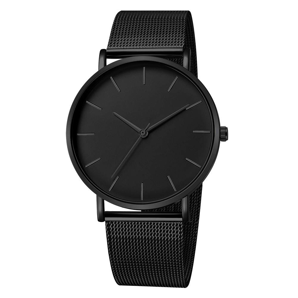 Kariwell Minimalist Stainless Steel Quartz Watch for Men & Women - Waterproof Black Mesh Strap - Elegant Fashion Watch for Everyday Wear, Office & Casual Outings