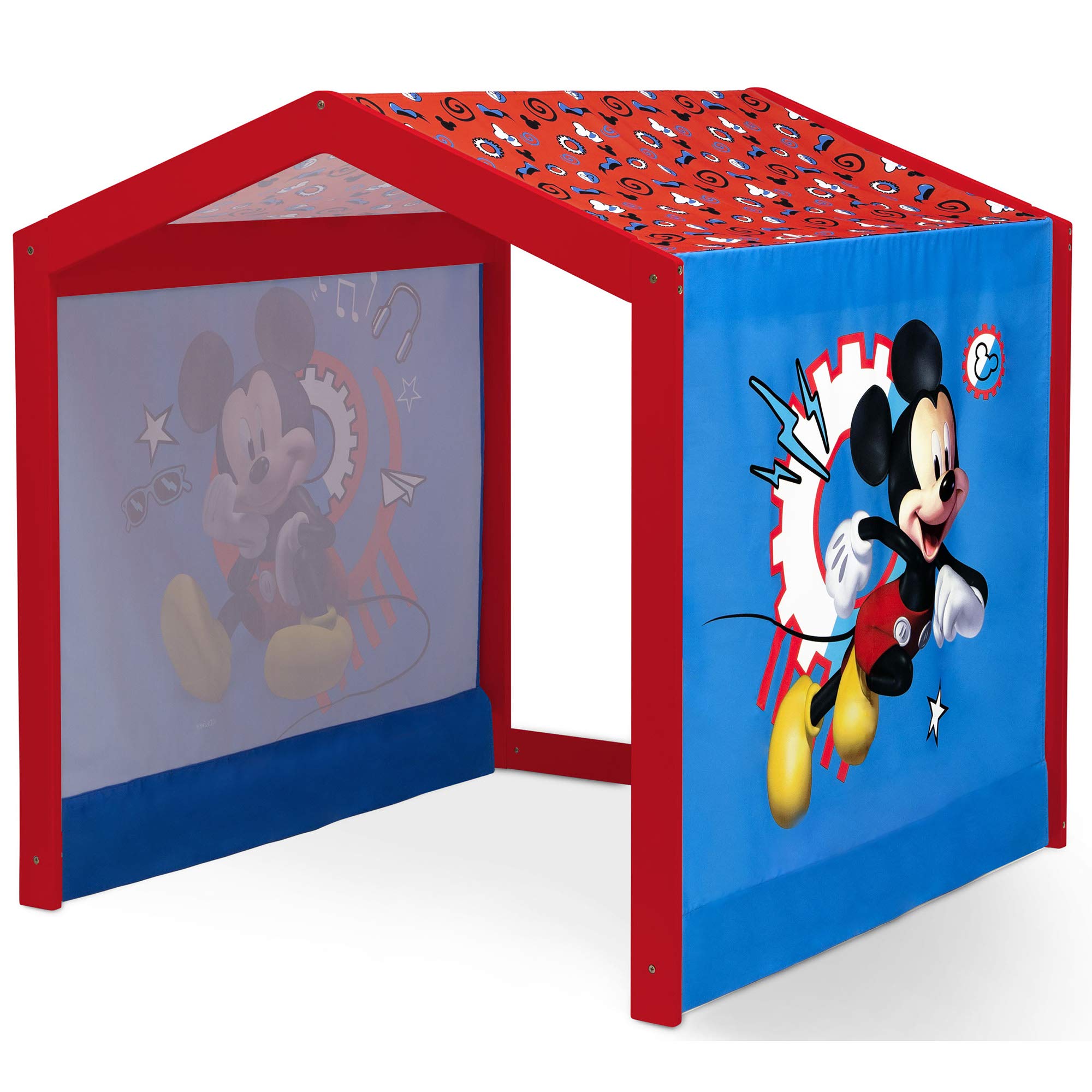 Disney Mickey Mouse Indoor Playhouse with Fabric Tent & MySize Wood Toddler Bed by Delta Children - White - Perfect for Kids' Bedroom, Playroom & Indoor Playtime