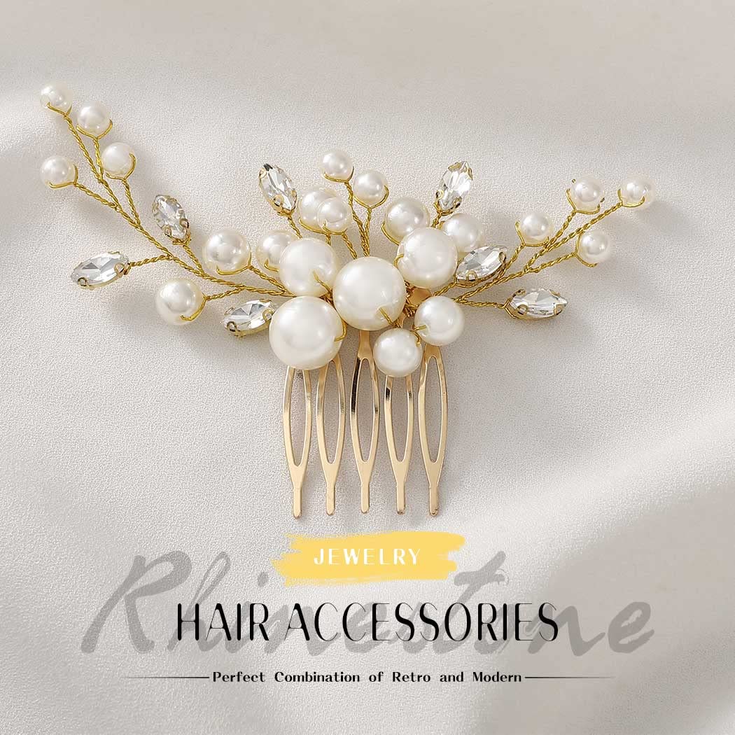 Elegant Pearl Flower Rhinestone Bridal Hair Comb - Gold Wedding Hair Accessories for Brides & Bridesmaids | Perfect for Weddings, Prom, and Special Occasions