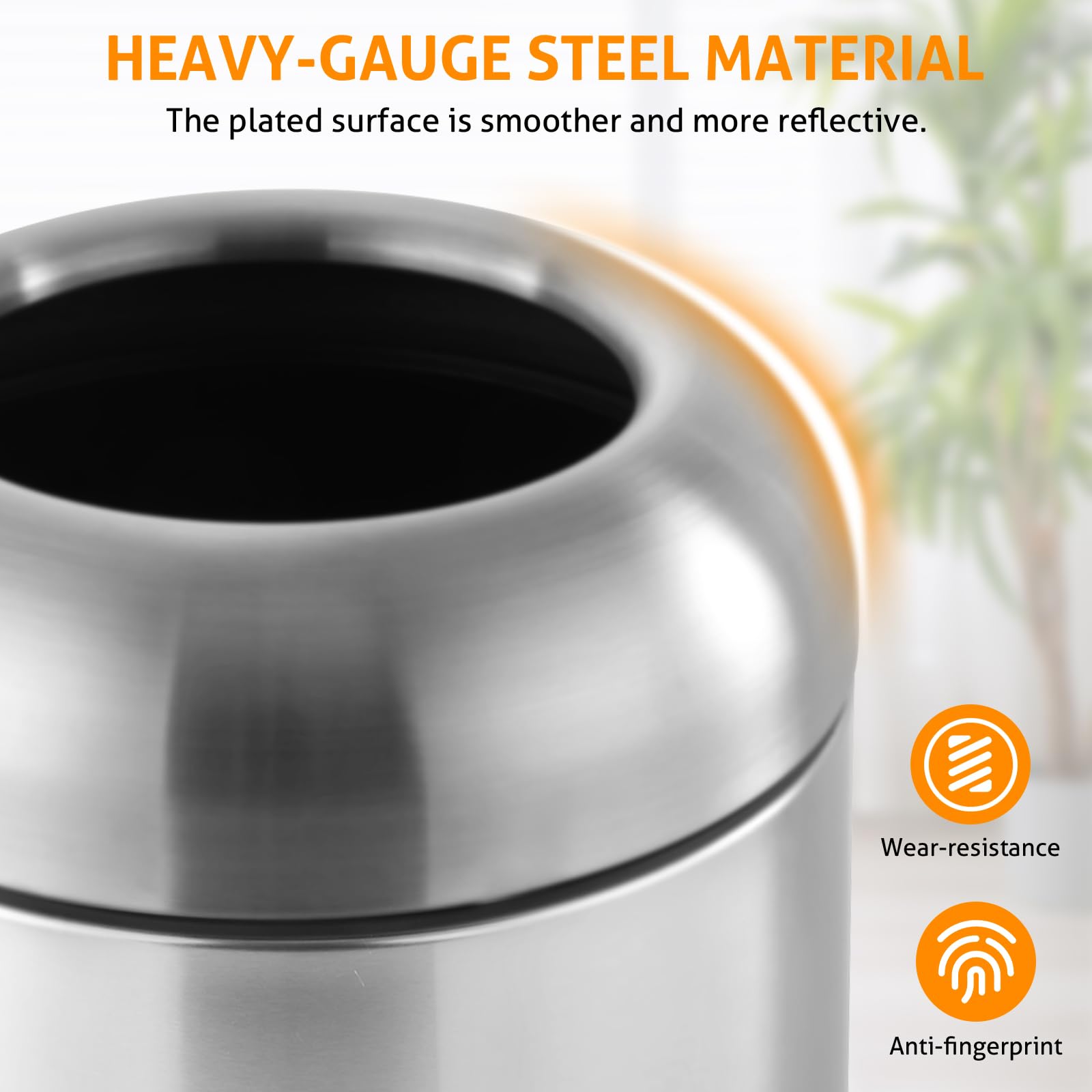 WICHEMI 16 Gallon Stainless Steel Commercial Trash Can with Lid - Heavy Duty Indoor/Outdoor Garbage Bin for Kitchen, Office, Restaurant & Industrial Use - Open Top Waste Container with Cabinet Enclosure